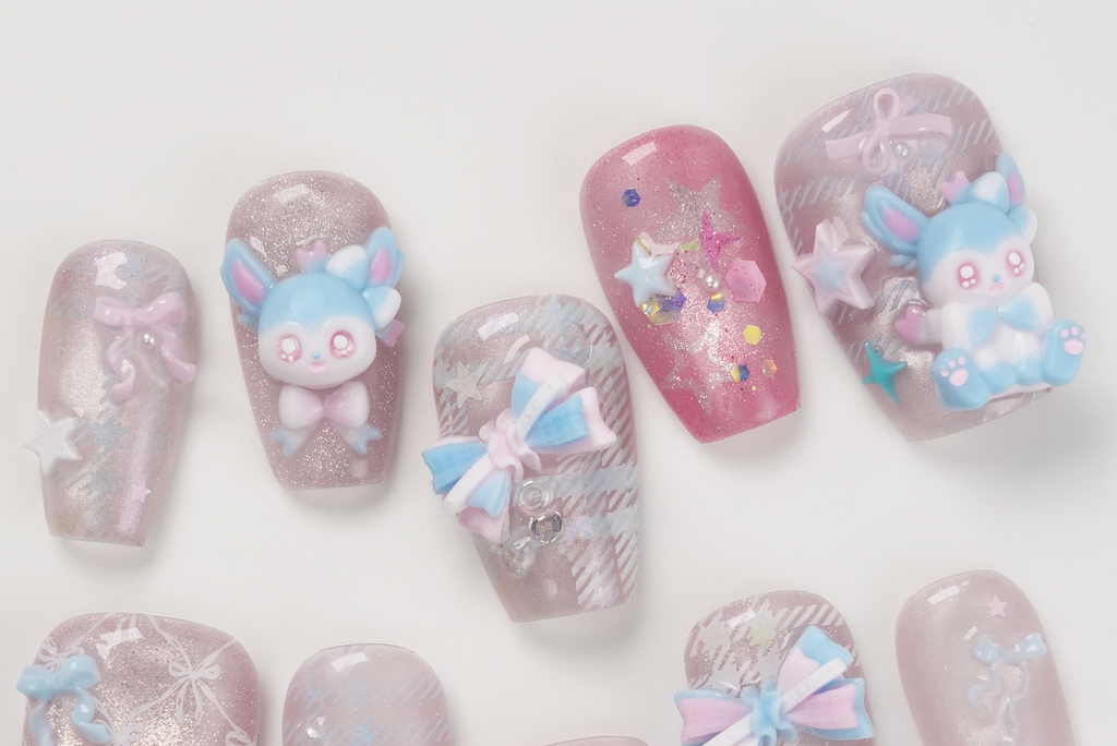 Pokemon sylveon Shiny 3D Hand-painted Press-on Nails