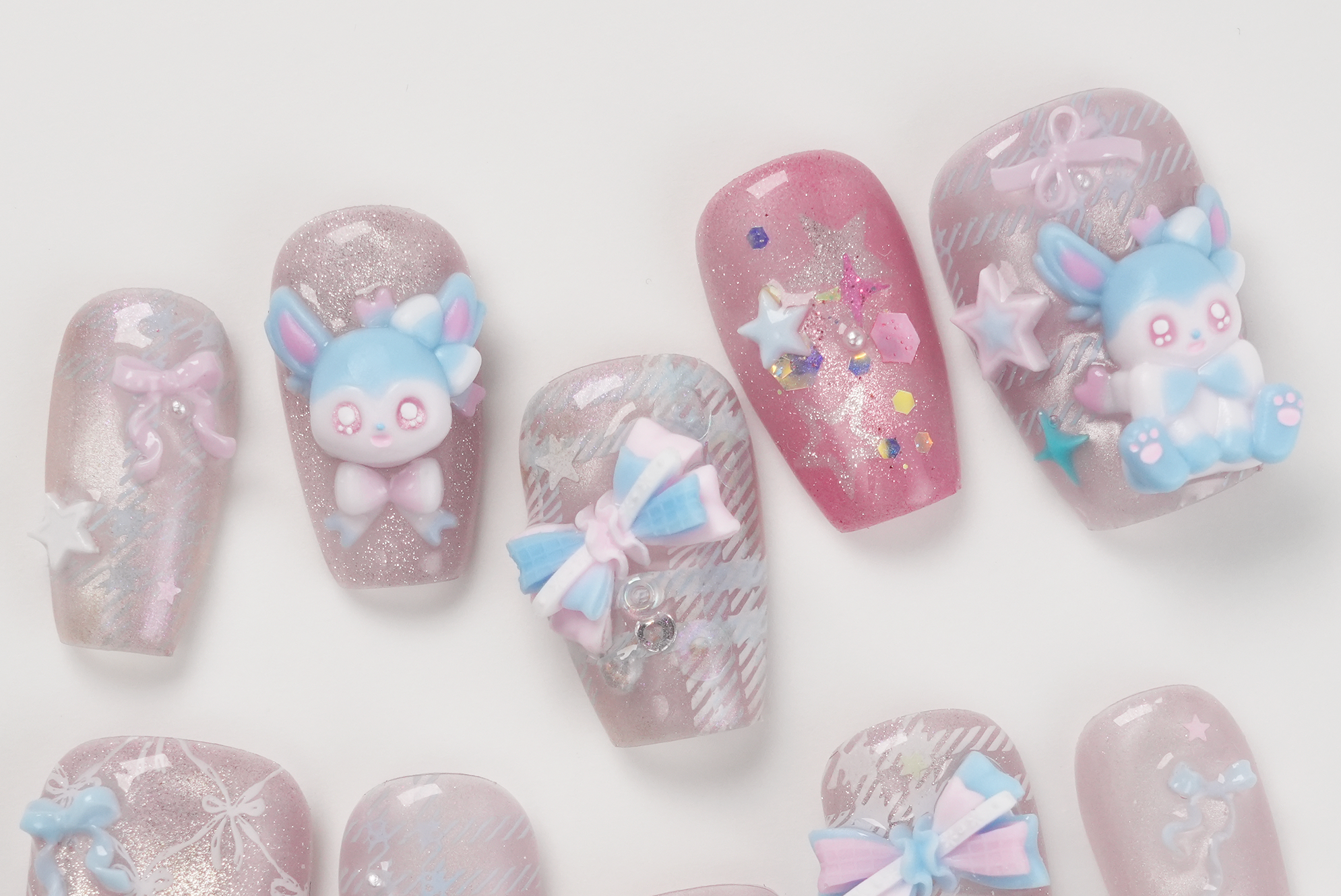 Pokemon sylveon Shiny 3D Hand-painted Press-on Nails