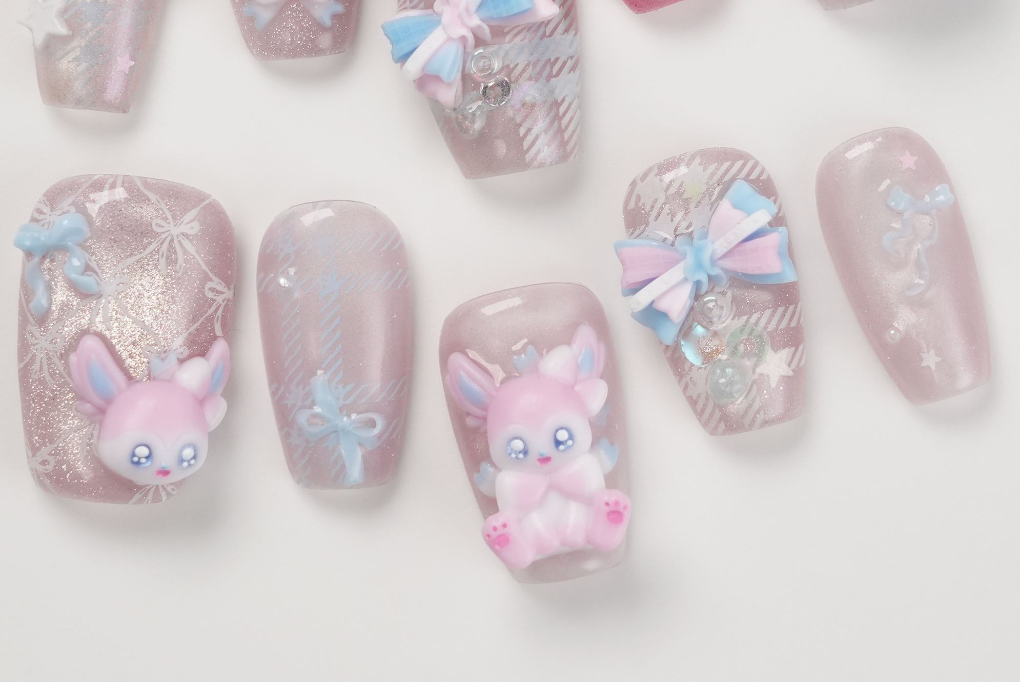 Pokemon sylveon Shiny 3D Hand-painted Press-on Nails