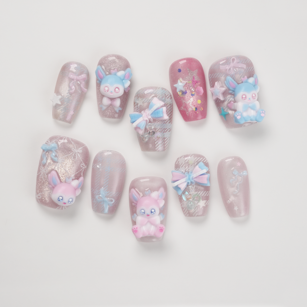Pokemon sylveon Shiny 3D Hand-painted Press-on Nails