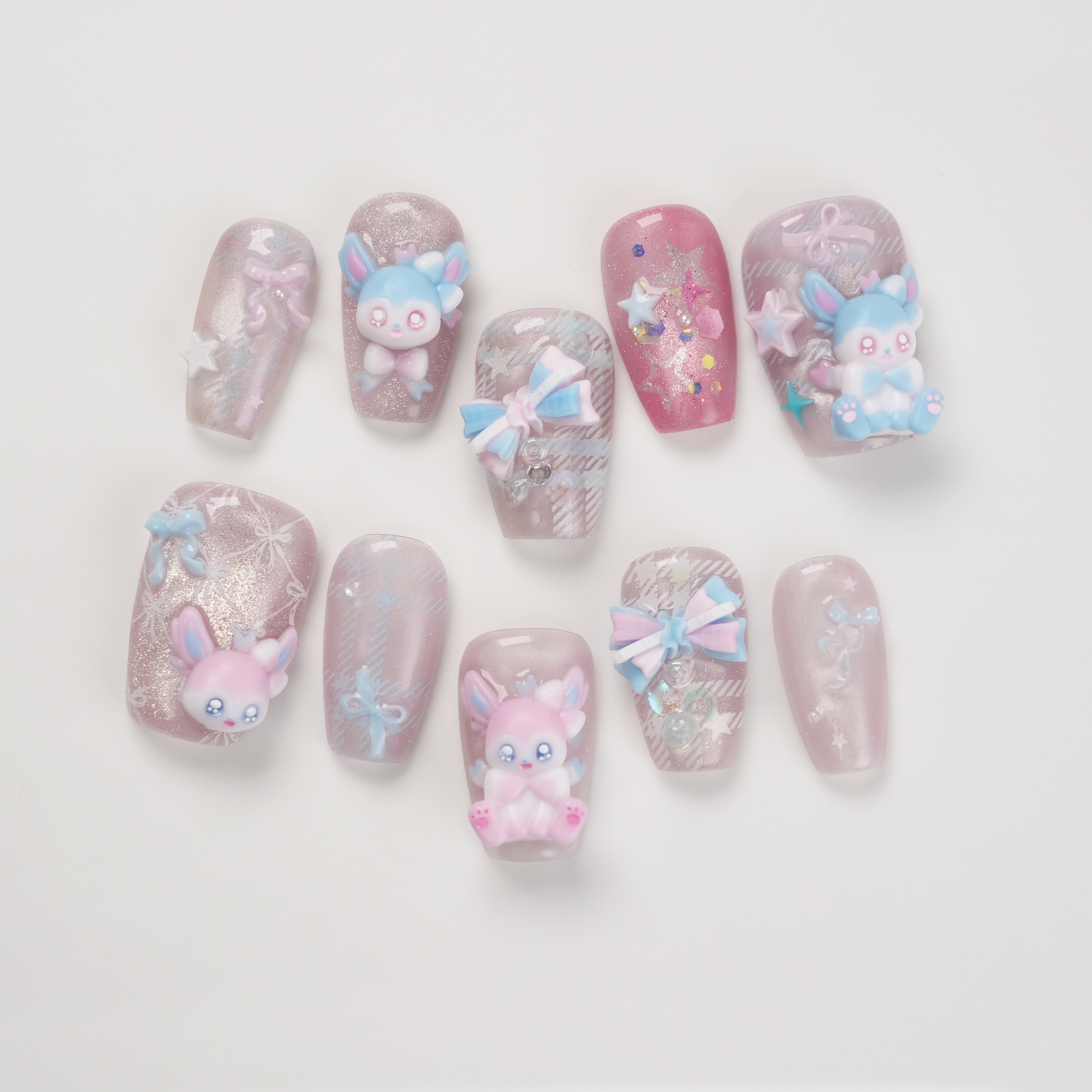 Pokemon sylveon Shiny 3D Hand-painted Press-on Nails