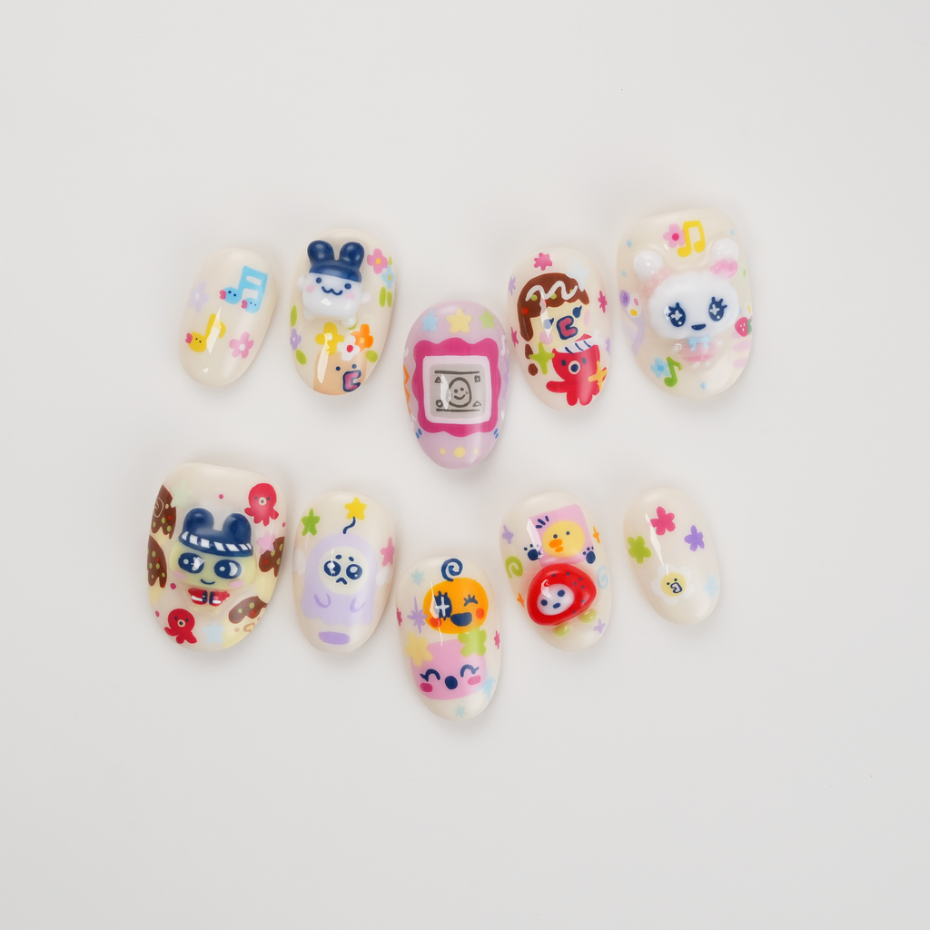 Tamagotchi 3D Hand-painted Press-on Nails