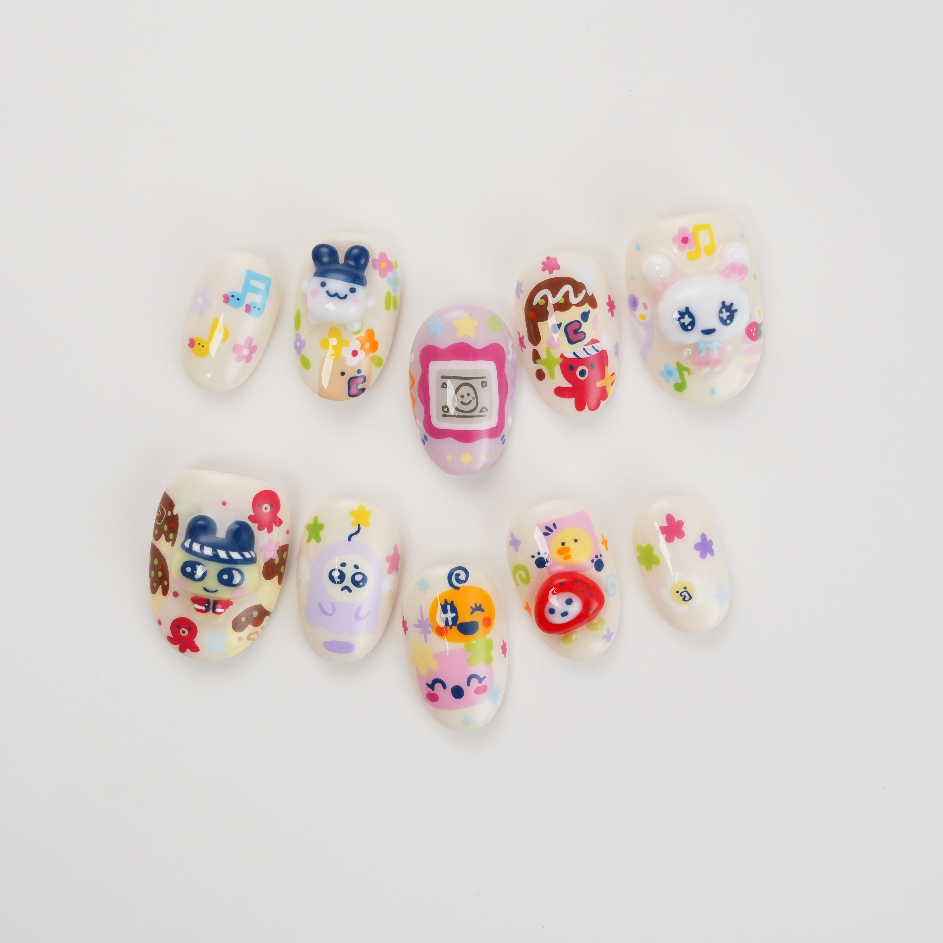 Tamagotchi 3D Hand-painted Press-on Nails