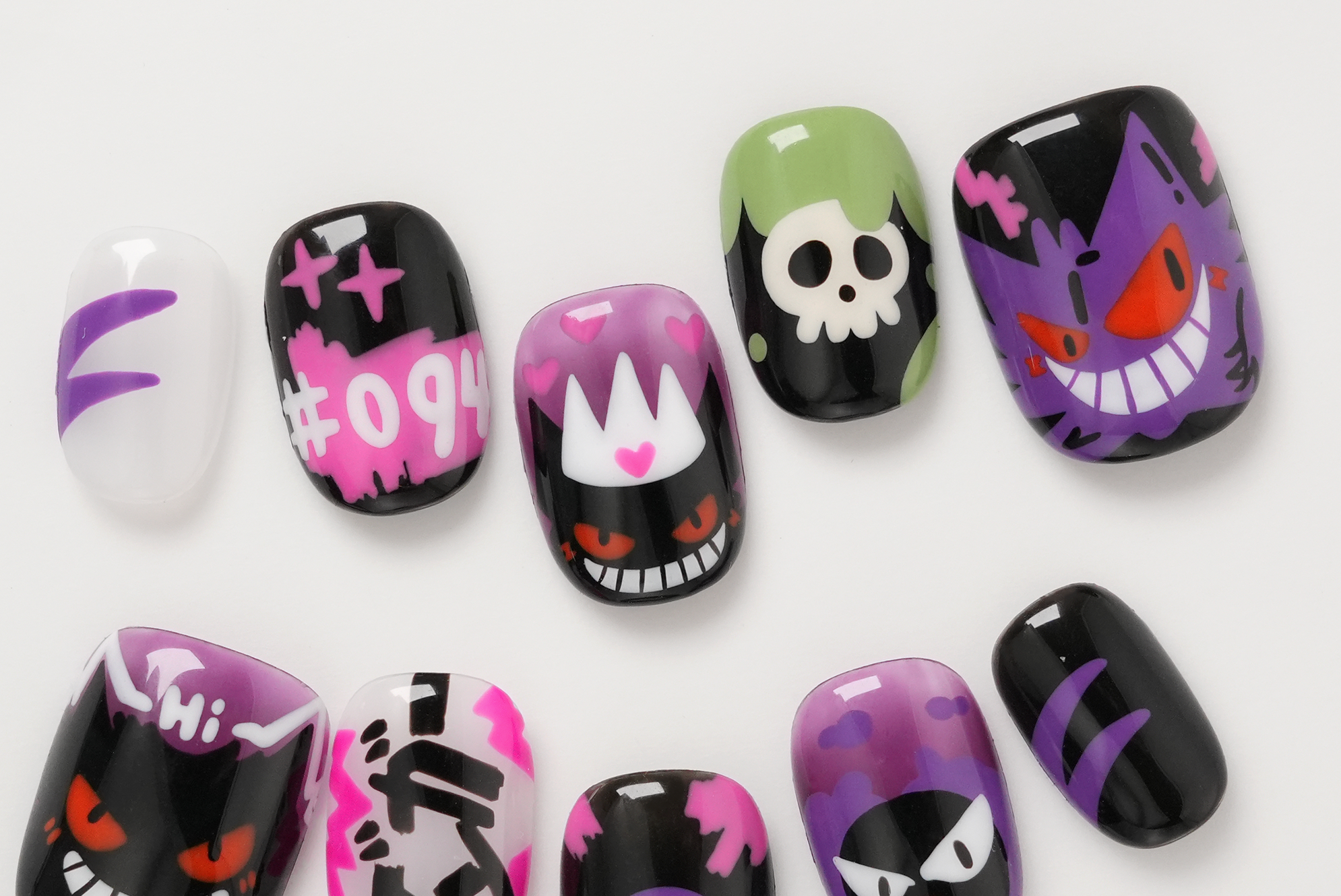 Pokemon Gengar Haunter & Gastly Family Hand-Painted Press-on Nails