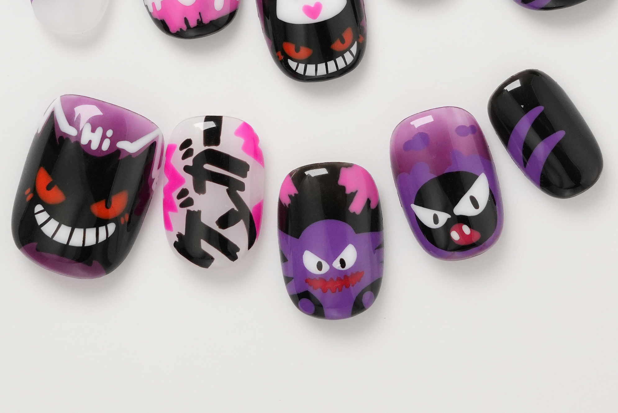 Pokemon Gengar Haunter & Gastly Family Hand-Painted Press-on Nails