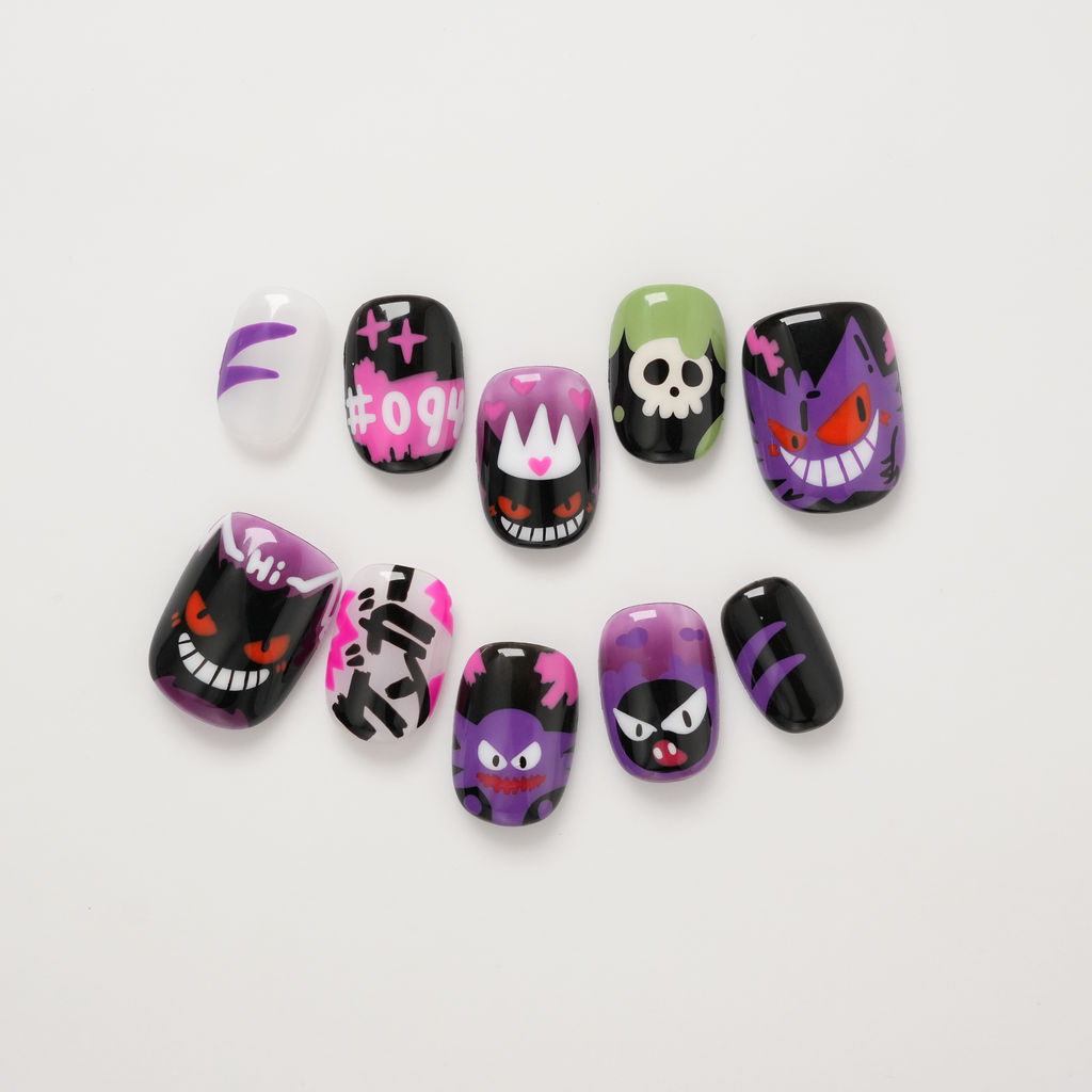 Pokemon Gengar Haunter & Gastly Family Hand-Painted Press-on Nails