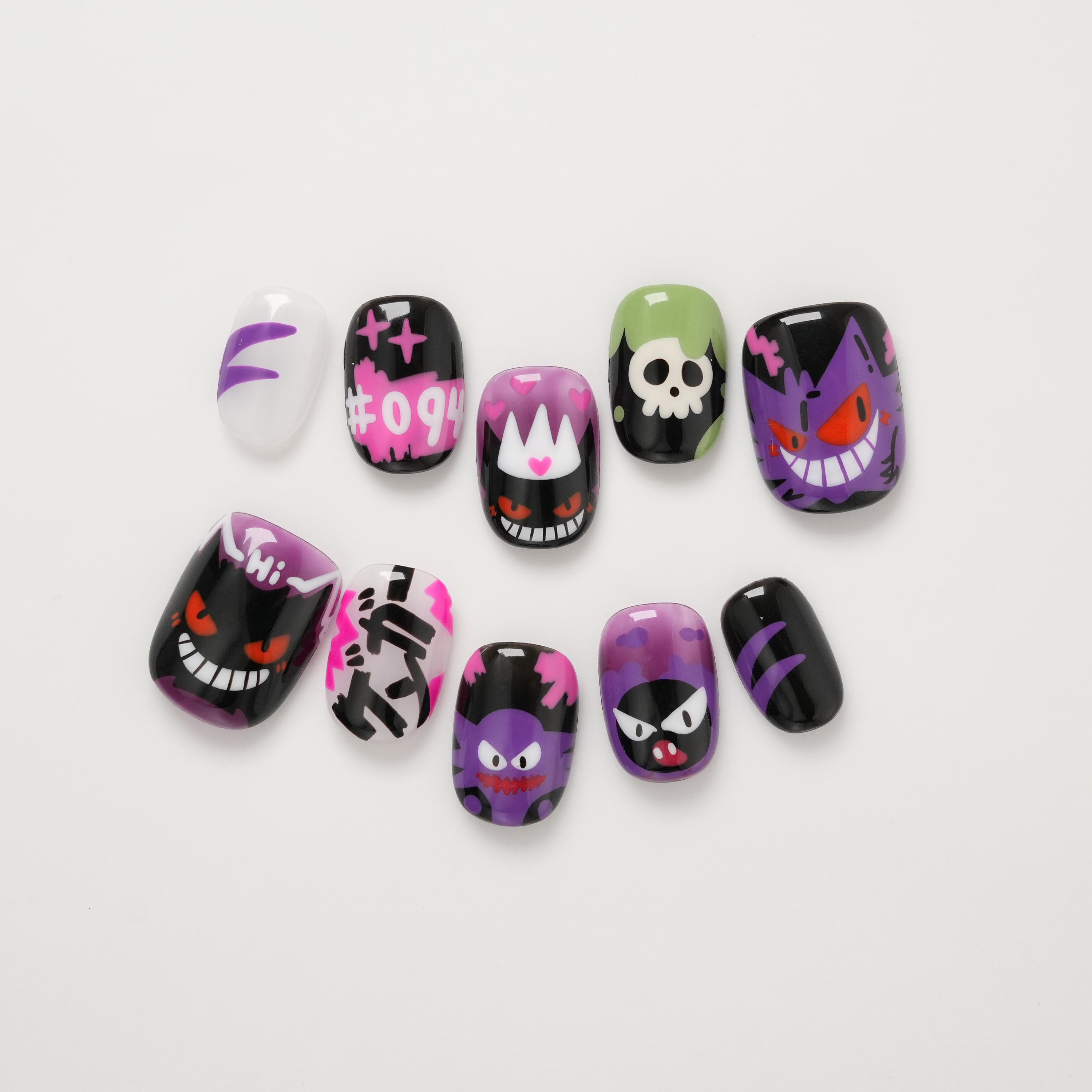Pokemon Gengar Haunter & Gastly Family Hand-Painted Press-on Nails