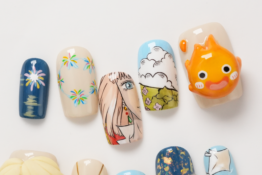 Studio Ghibli-3D Howl’s Moving Castle Calcifer Light-up Handpainted Anime Press-on Nails