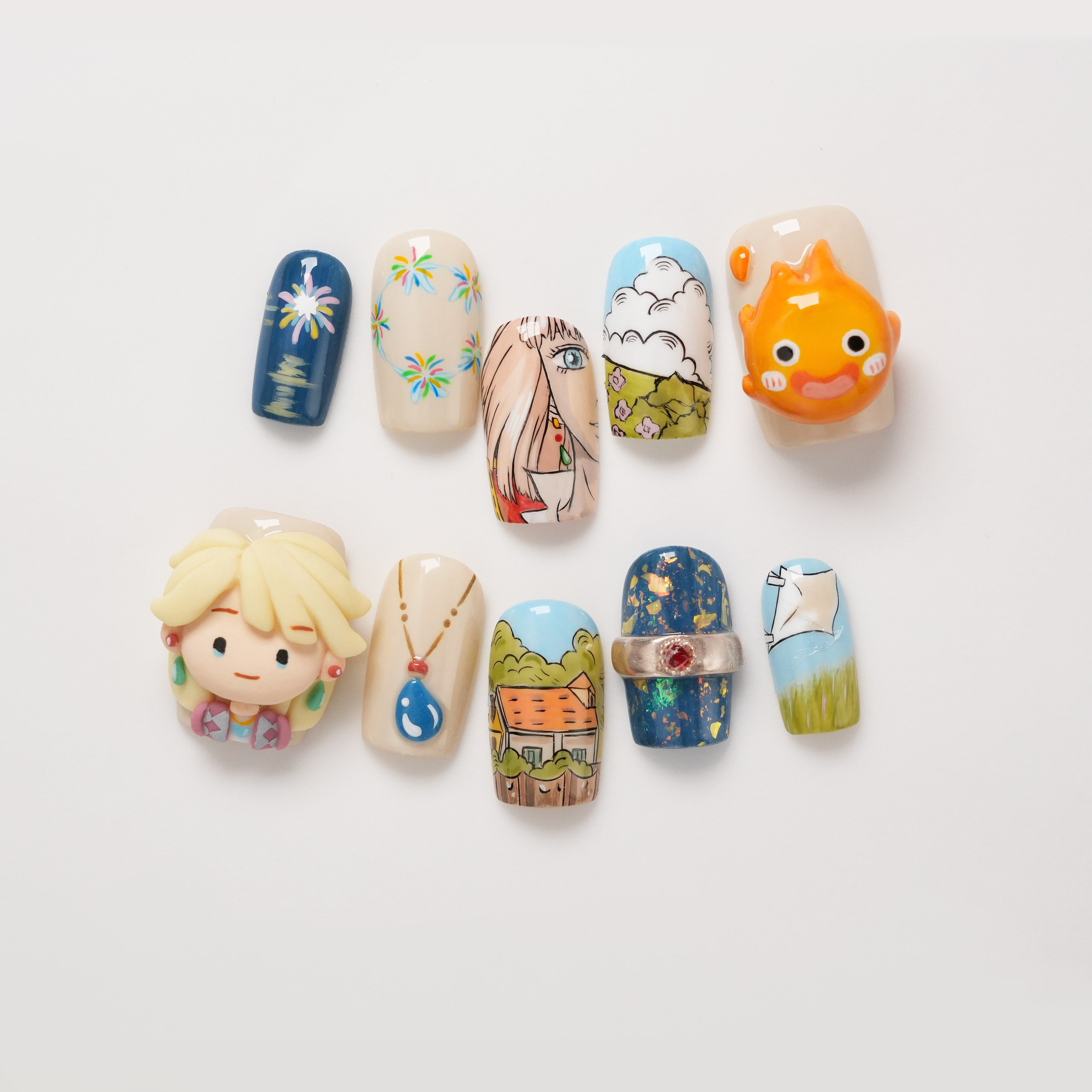 Studio Ghibli-3D Howl’s Moving Castle Calcifer Light-up Handpainted Anime Press-on Nails