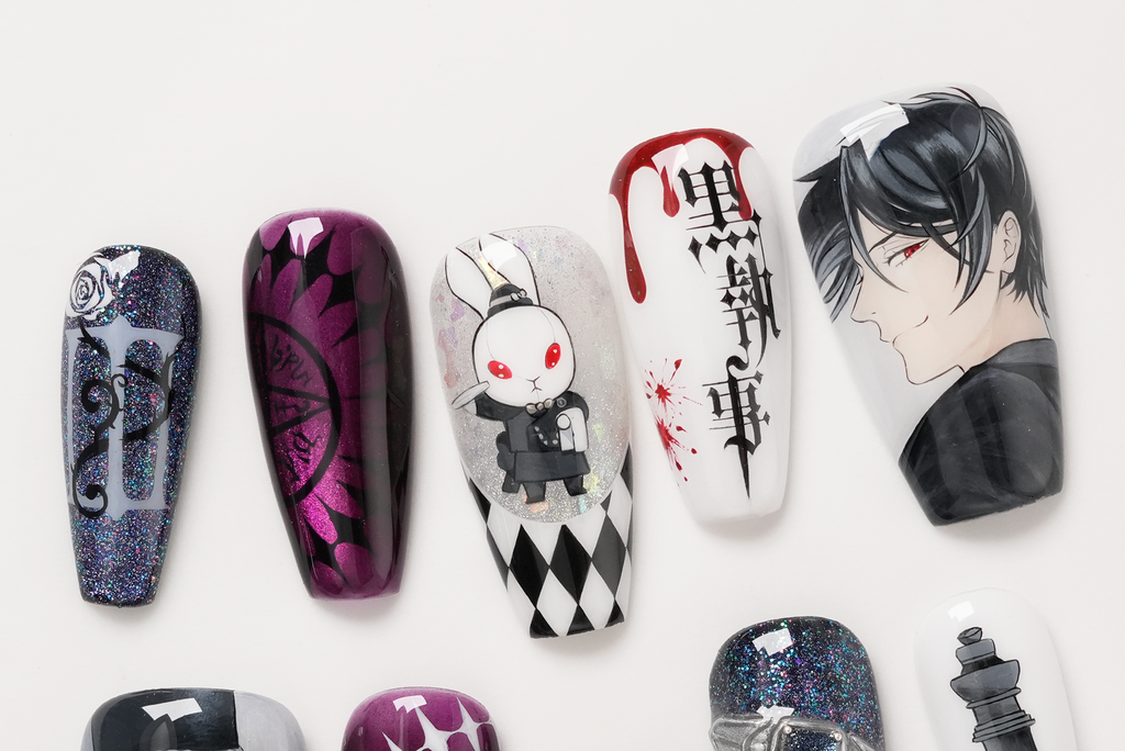 Black Butler Detailed Hand-painted Press-on Nails