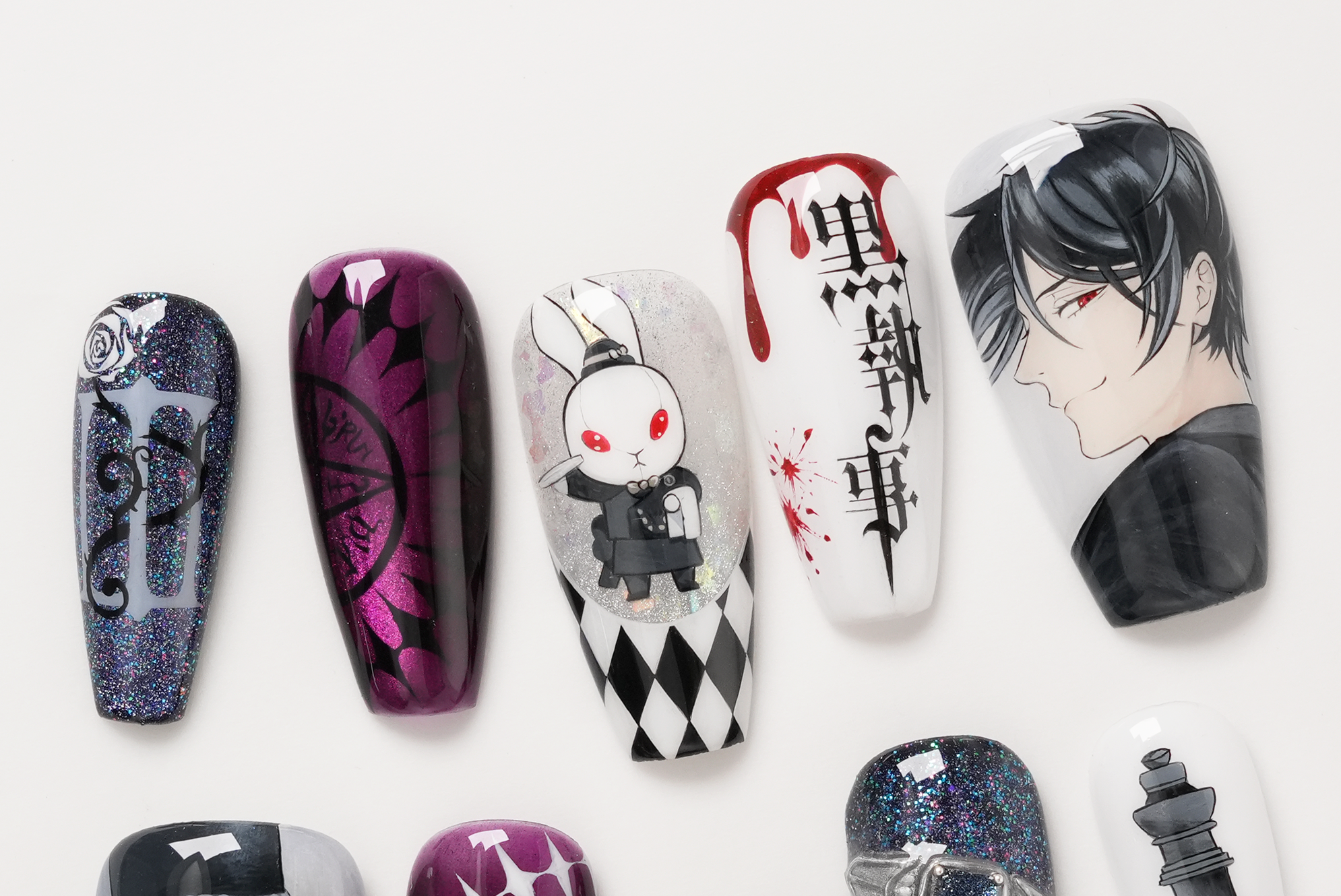 Black Butler Detailed Hand-painted Press-on Nails