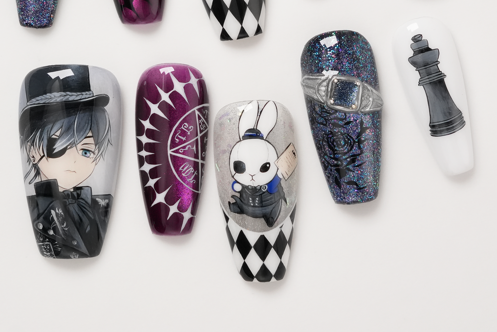 Black Butler Detailed Hand-painted Press-on Nails