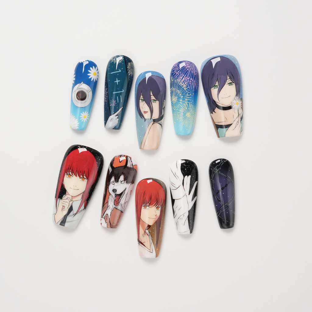 Chainsaw Man Reze and Makima Hand-painted Press-on Nails