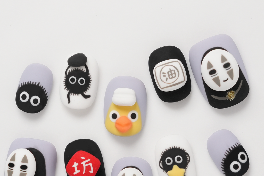 Ghbli 3D Spirited Away No-Face Hand-Painted Press-on Nails