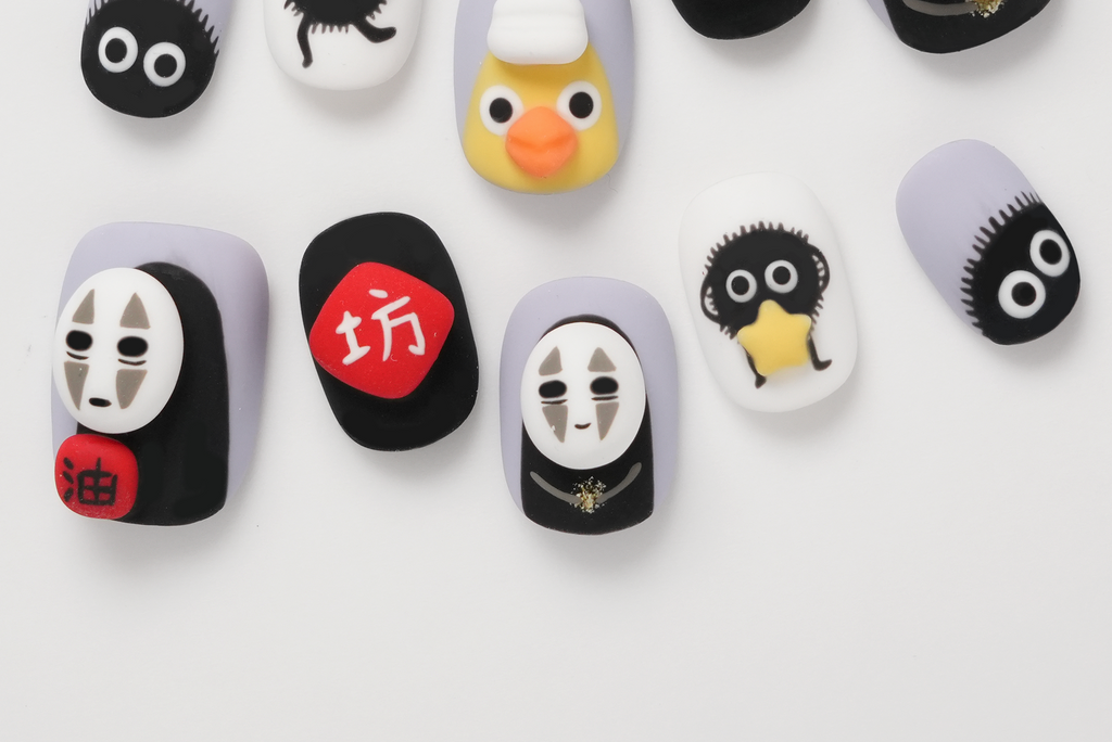 Ghbli 3D Spirited Away No-Face Hand-Painted Press-on Nails