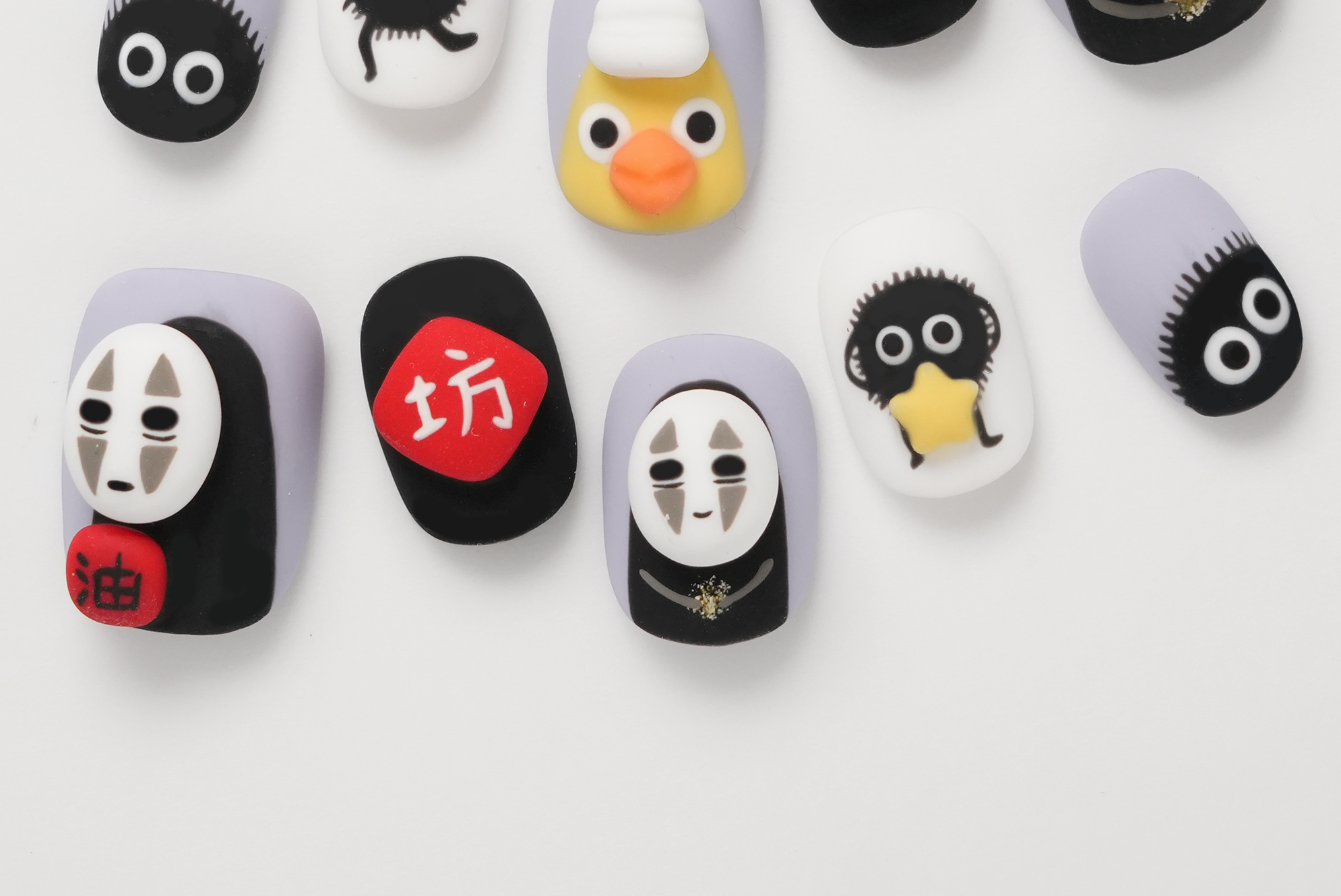Ghbli 3D Spirited Away No-Face Hand-Painted Press-on Nails