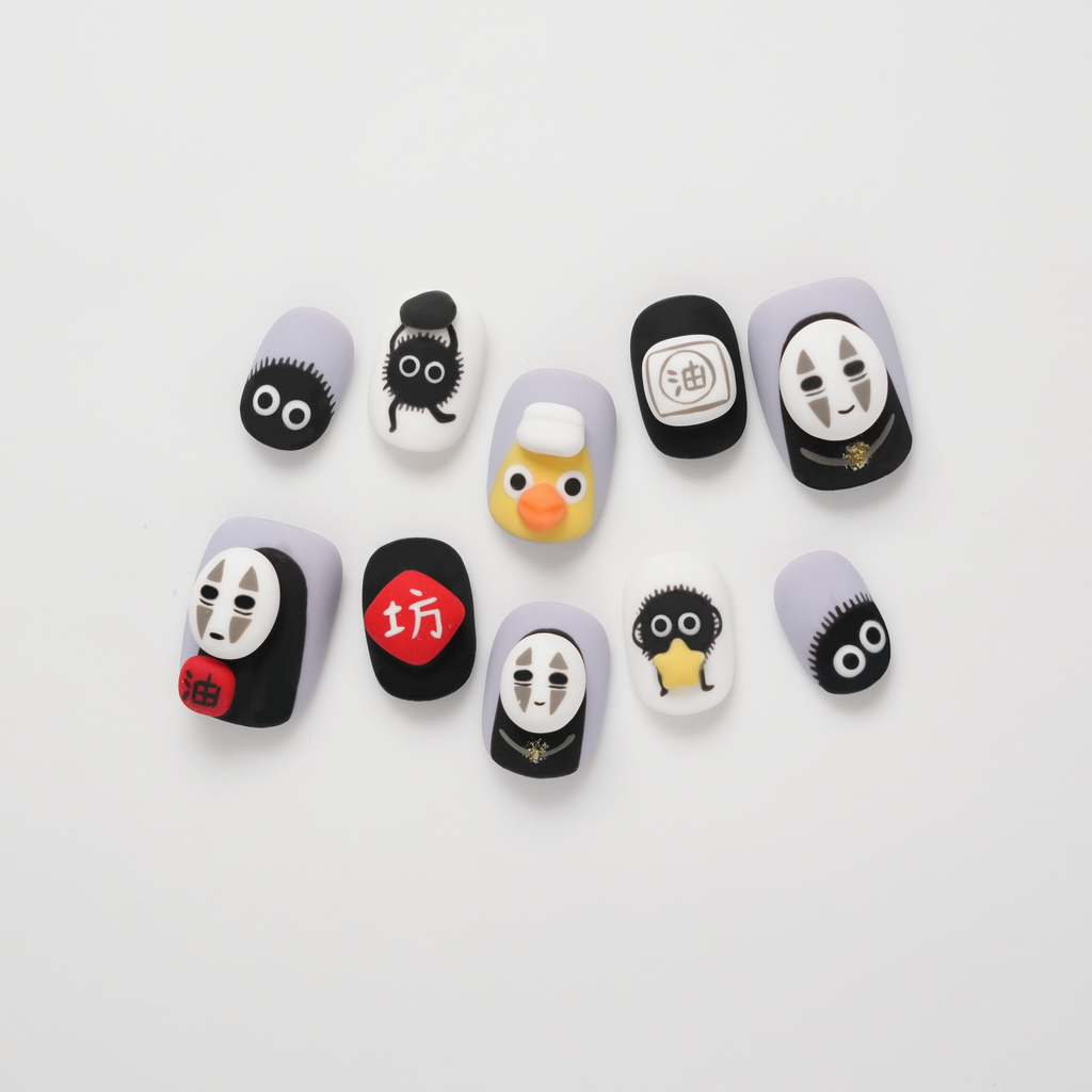 Ghbli 3D Spirited Away No-Face Hand-Painted Press-on Nails