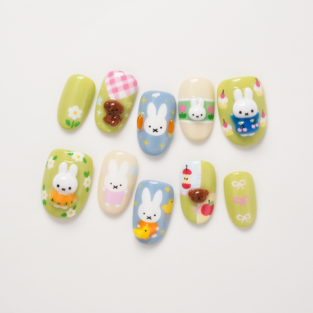 Miffy Picnic Time Hand-painted Press-on Nails