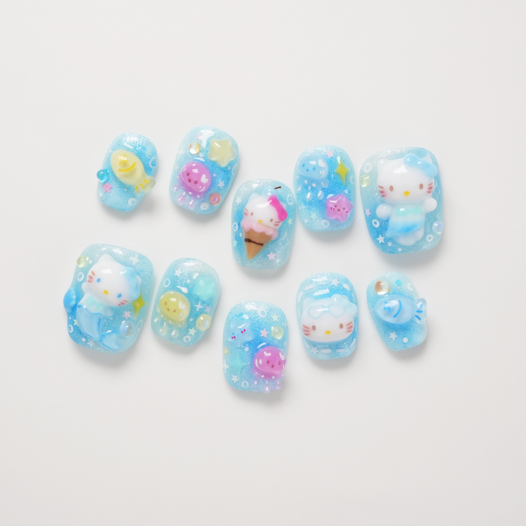 Hello Kitty Mermaid Under the Sea Sanrio Characters 3D Hand-painted Press-on Nails