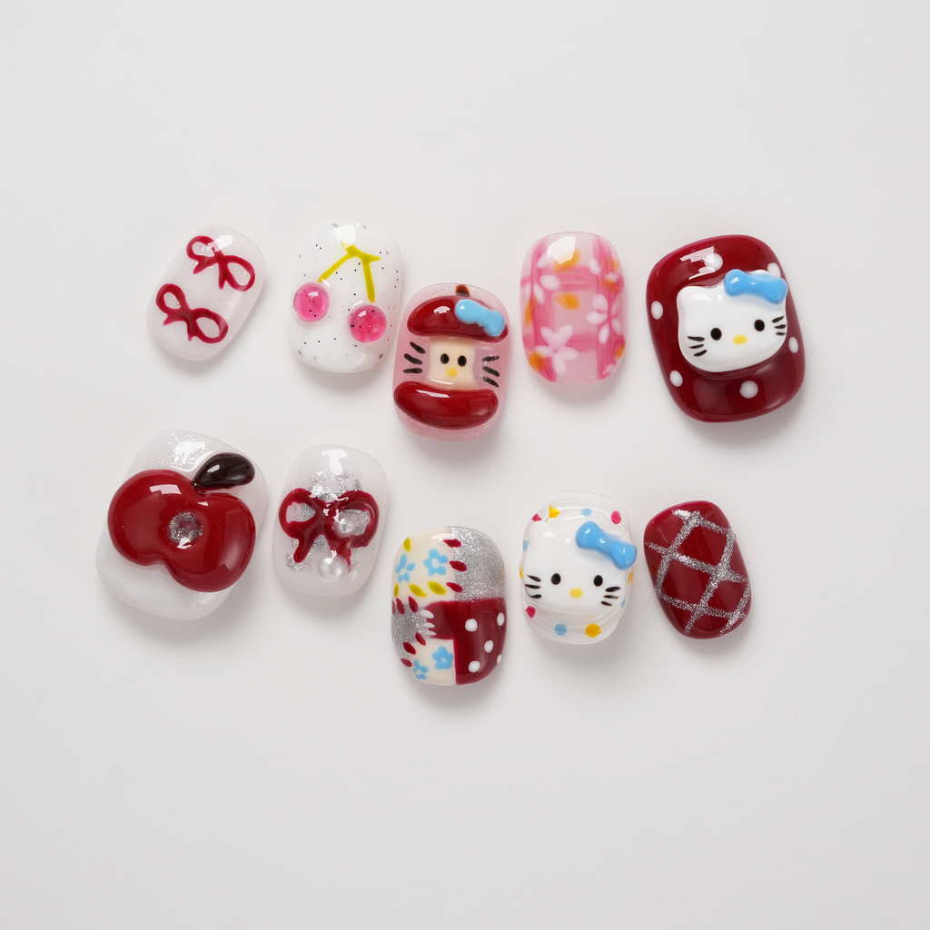 Cute Hello Kitty Apple and Cherry 3D Press-on Nails