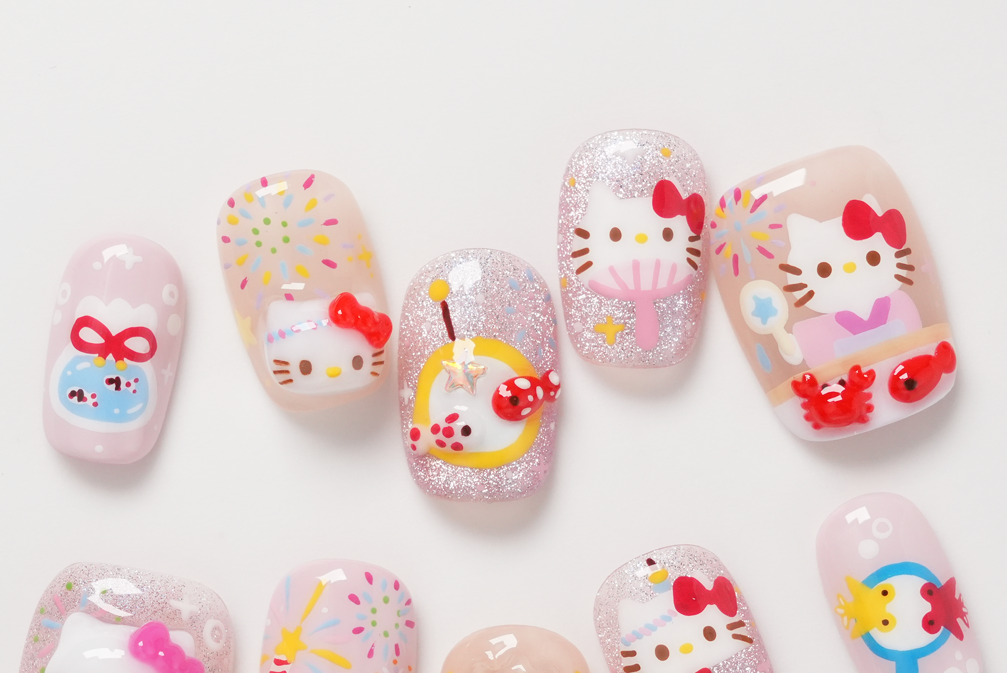 Hello Kitty Japanese Festival Sanrio Characters 3D Hand-painted Press-on Nails