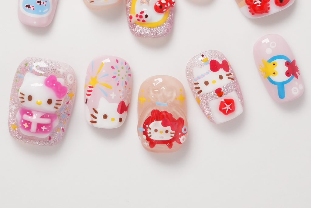 Hello Kitty Japanese Festival Sanrio Characters 3D Hand-painted Press-on Nails