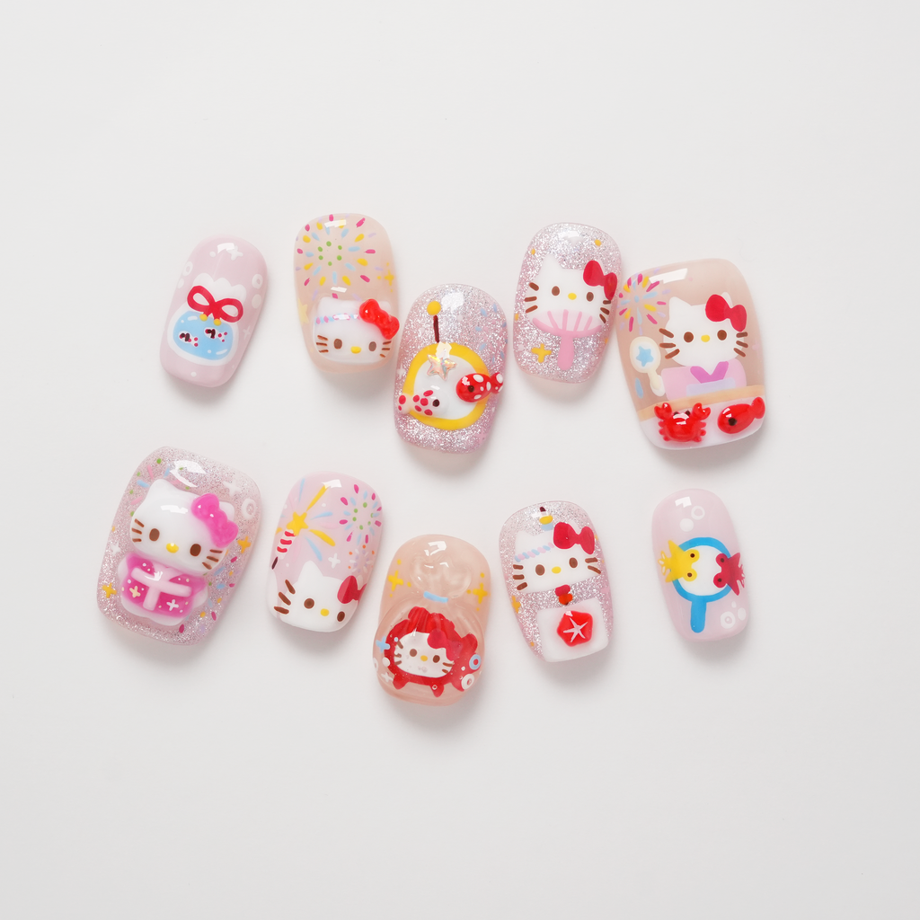 Hello Kitty Japanese Festival Sanrio Characters 3D Hand-painted Press-on Nails