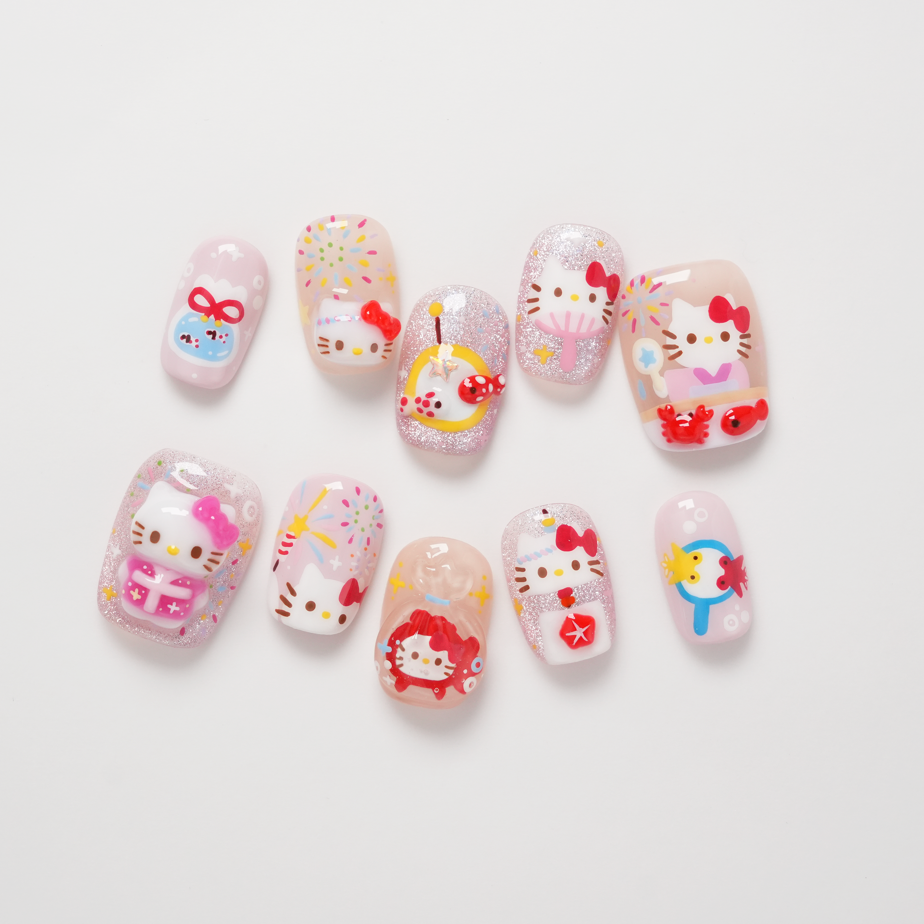 Hello Kitty Japanese Festival Sanrio Characters 3D Hand-painted Press-on Nails