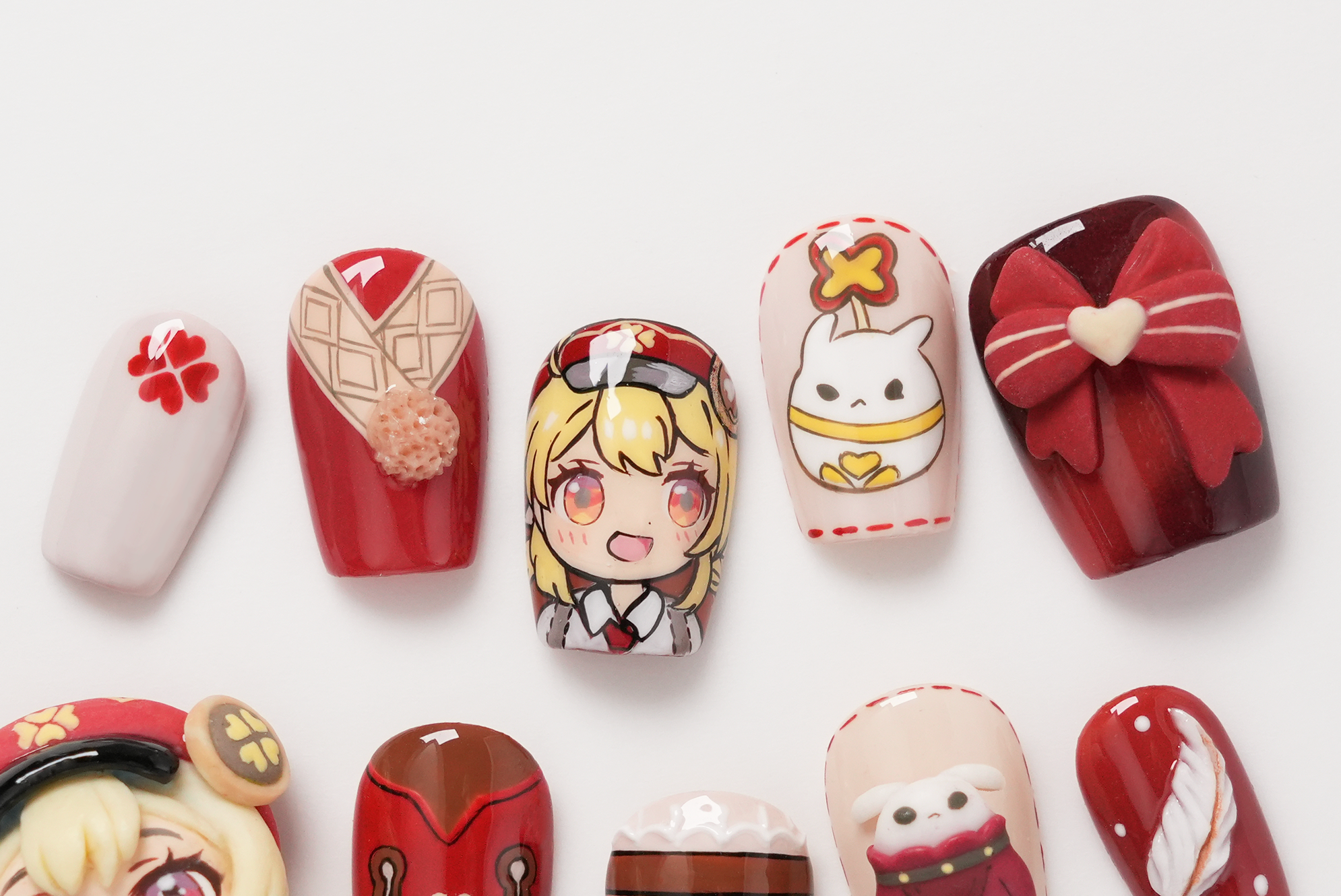Genshin Impact Klee and Jumpy Dumpty Bunny Bomb 3D Hand-painted Press-on Nails