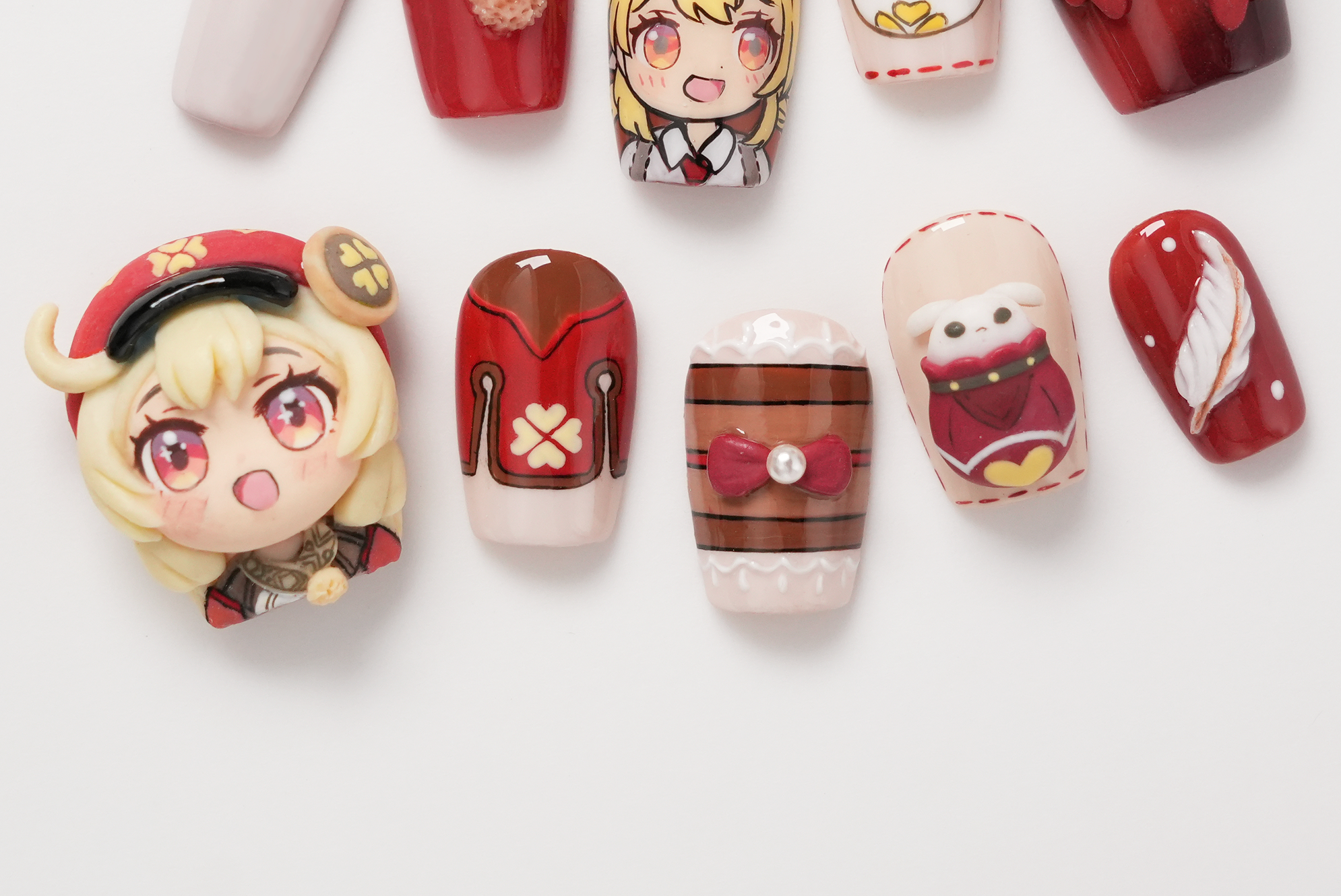 Genshin Impact Klee and Jumpy Dumpty Bunny Bomb 3D Hand-painted Press-on Nails