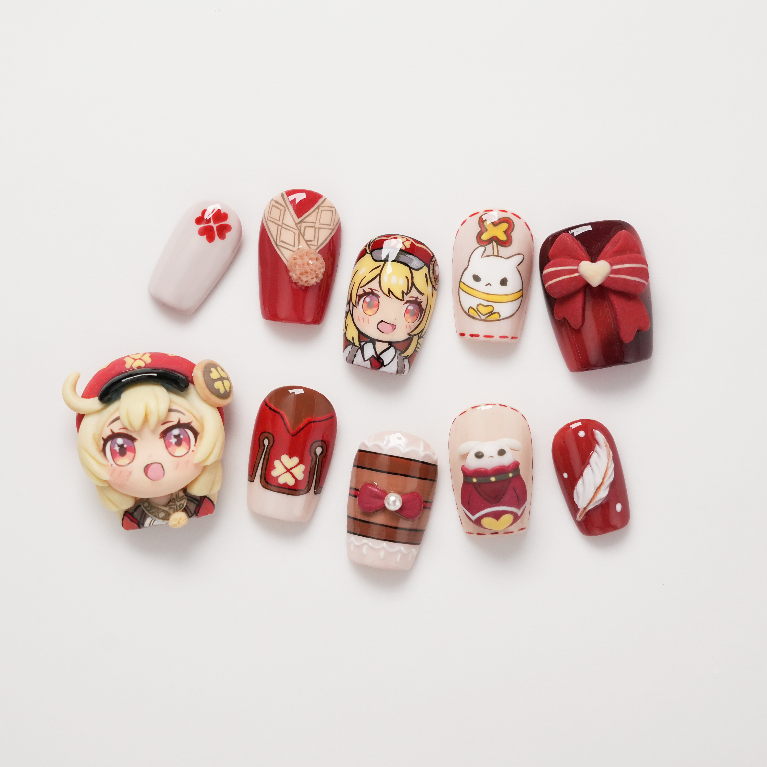 Genshin Impact Klee and Jumpy Dumpty Bunny Bomb 3D Hand-painted Press-on Nails