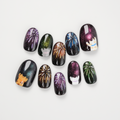 Cat Jumping for Festival and Fireworks Cateye Hand-painted Press-on Nails