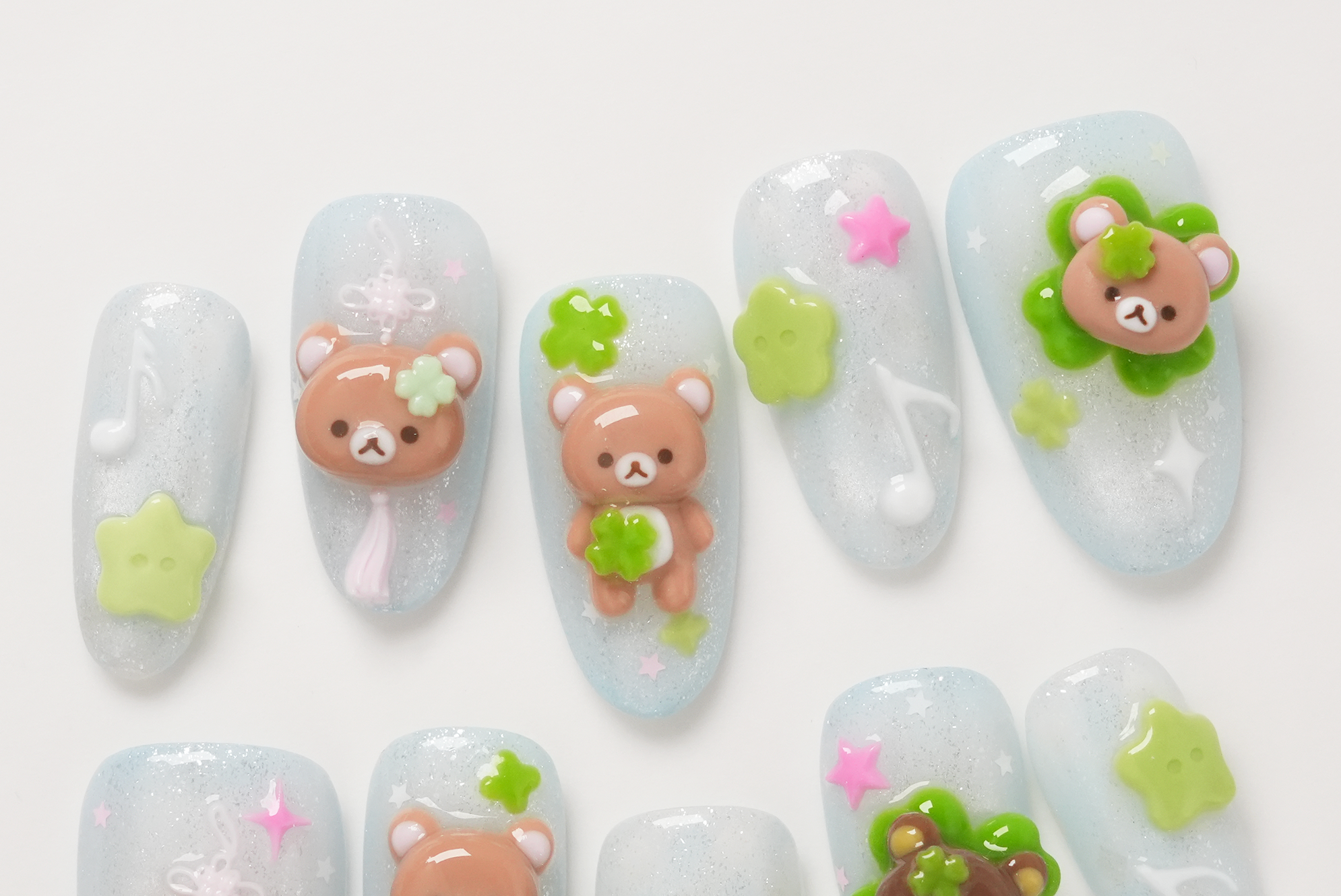 Rilakkuma and Lucky Clover Hand-painted Press-on Nails
