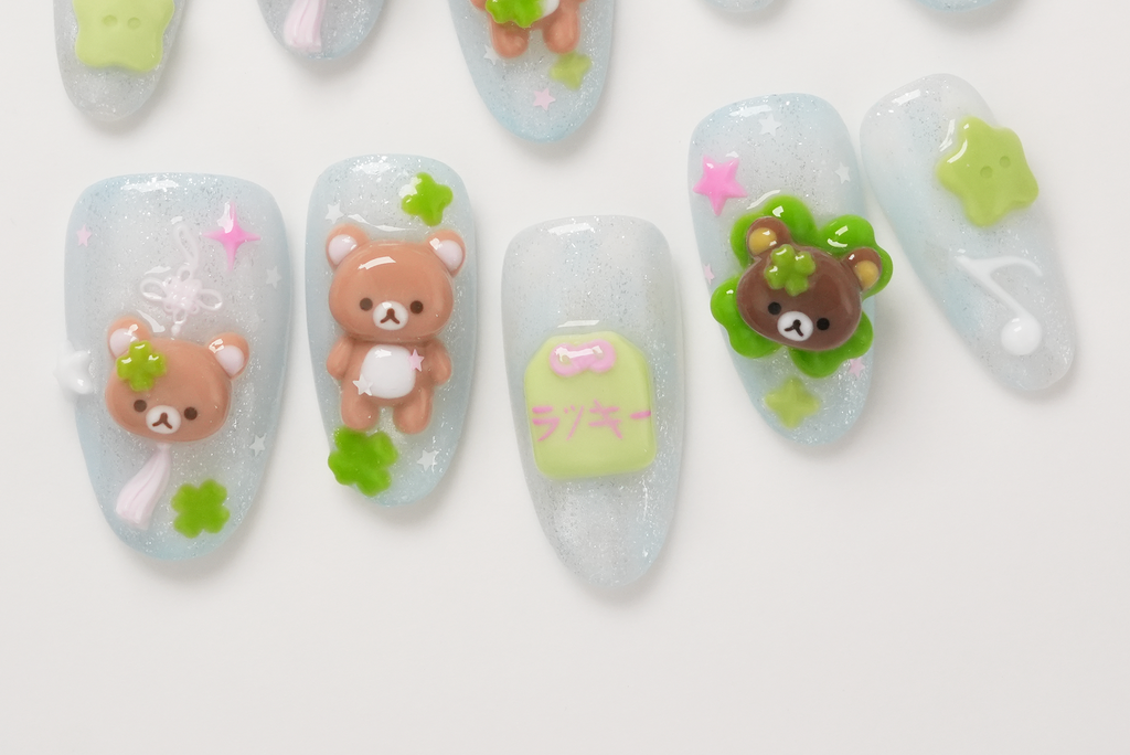 Rilakkuma and Lucky Clover Hand-painted Press-on Nails