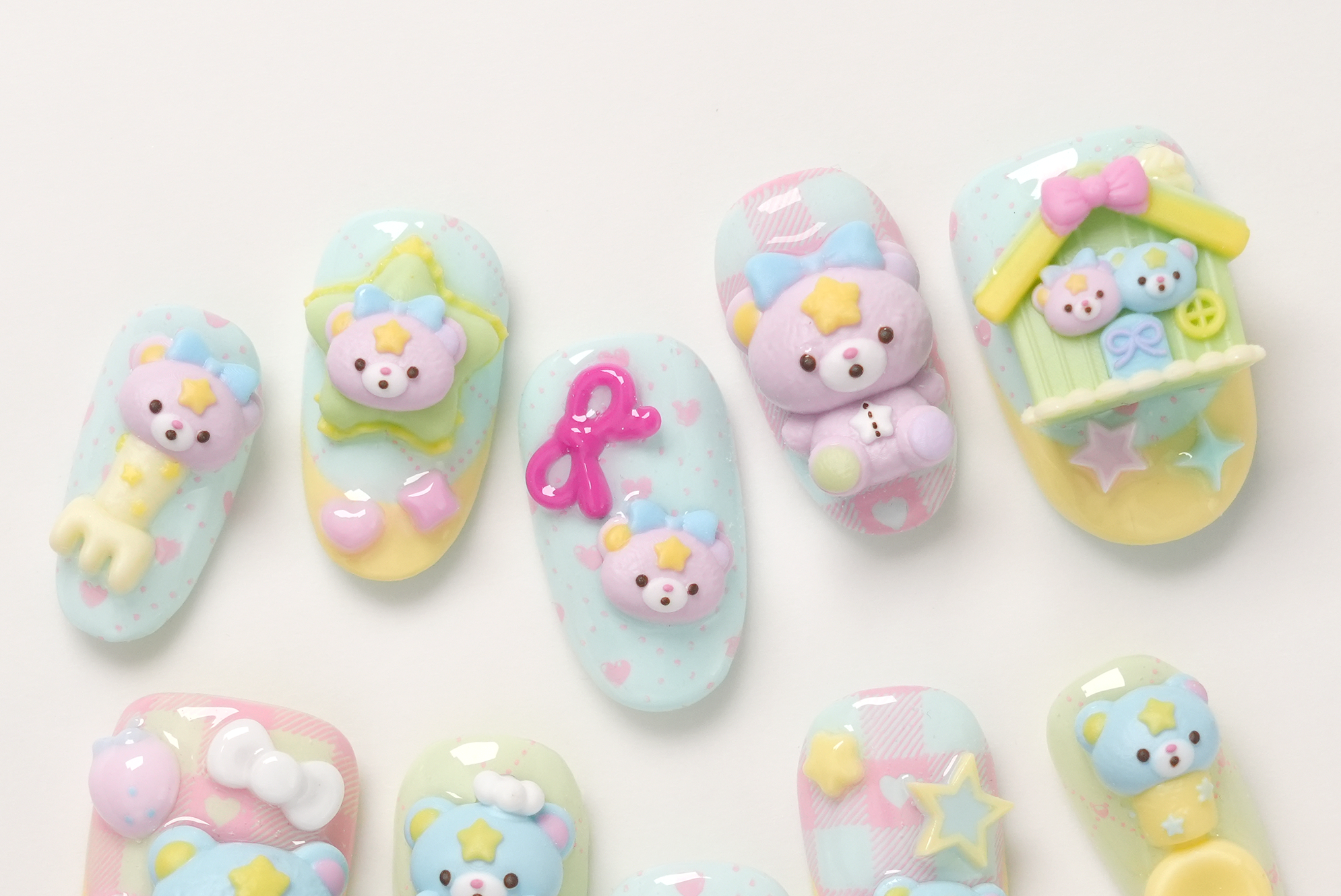 little twin stars bears 3D Hand-painted Press-on Nails