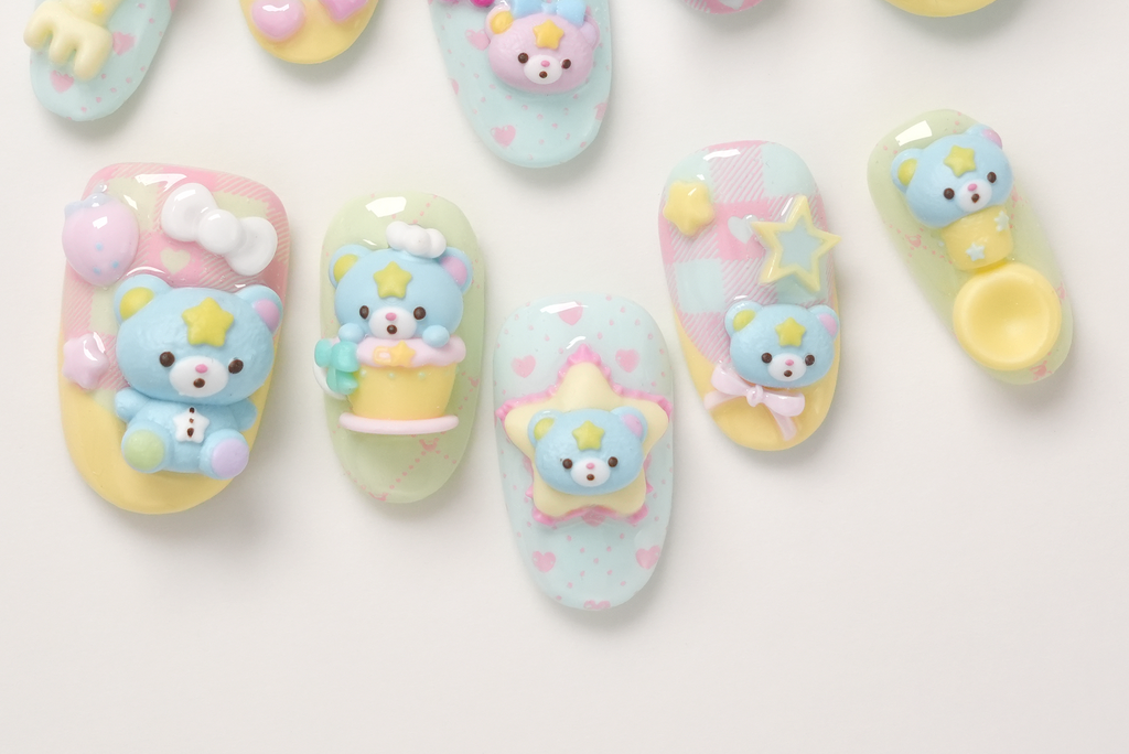 little twin stars bears 3D Hand-painted Press-on Nails