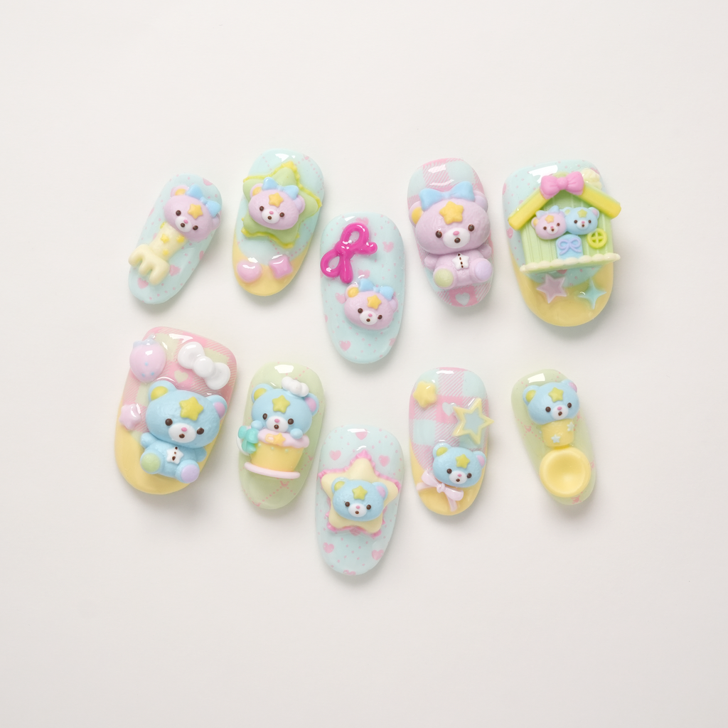 little twin stars bears 3D Hand-painted Press-on Nails