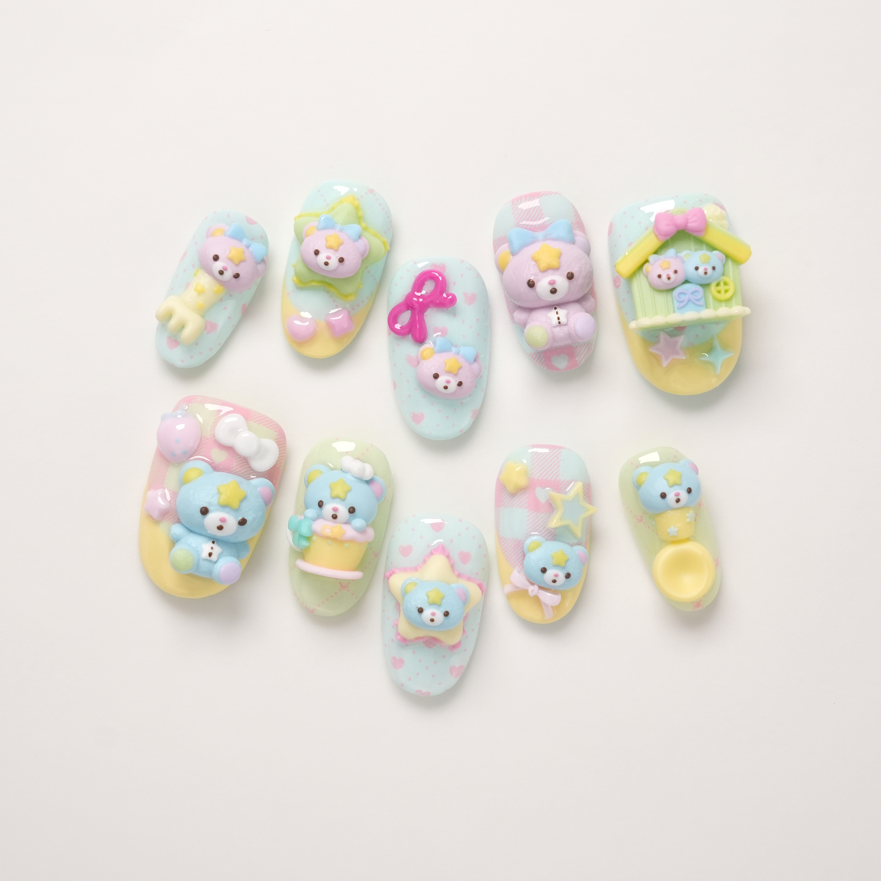 little twin stars bears 3D Hand-painted Press-on Nails