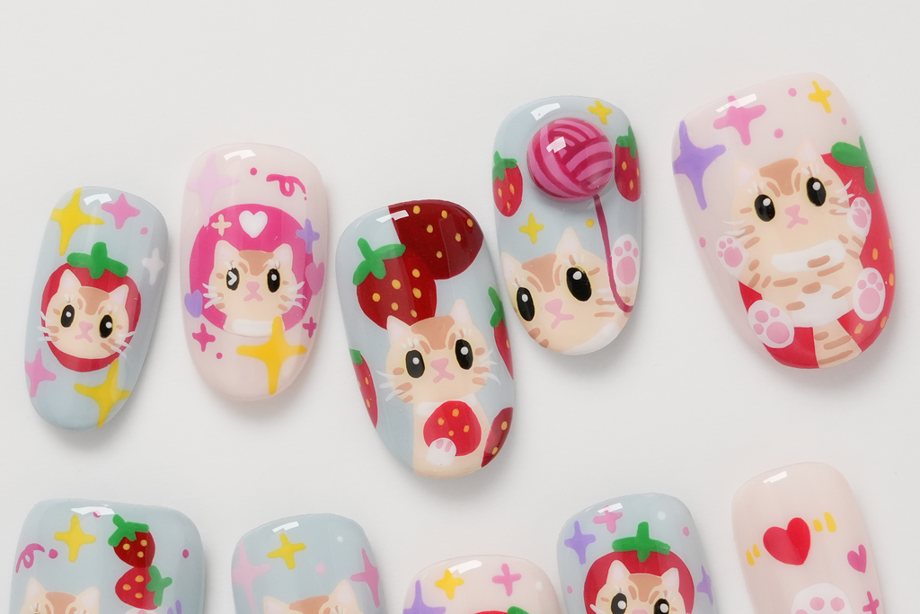Strawberry Cat Press-On Nails