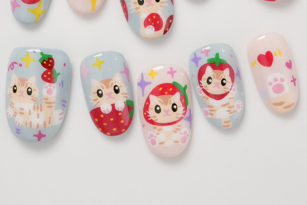 Strawberry Cat Press-On Nails