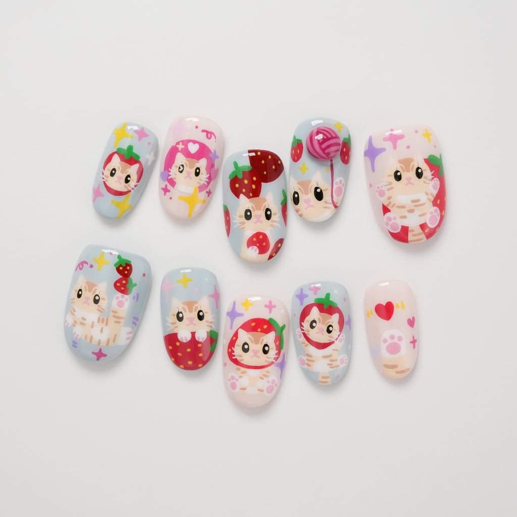 Strawberry Cat Press-On Nails