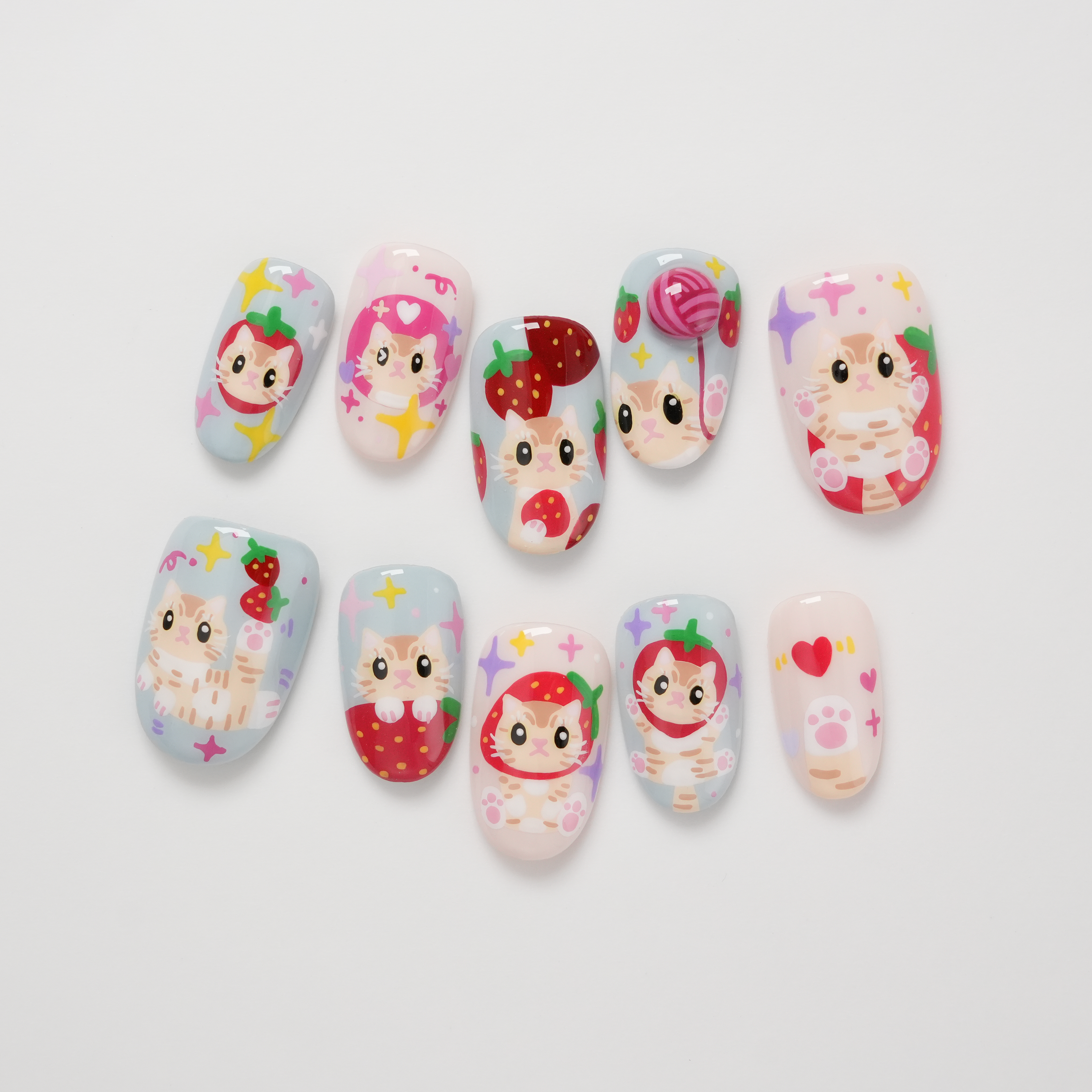Strawberry Cat Press-On Nails