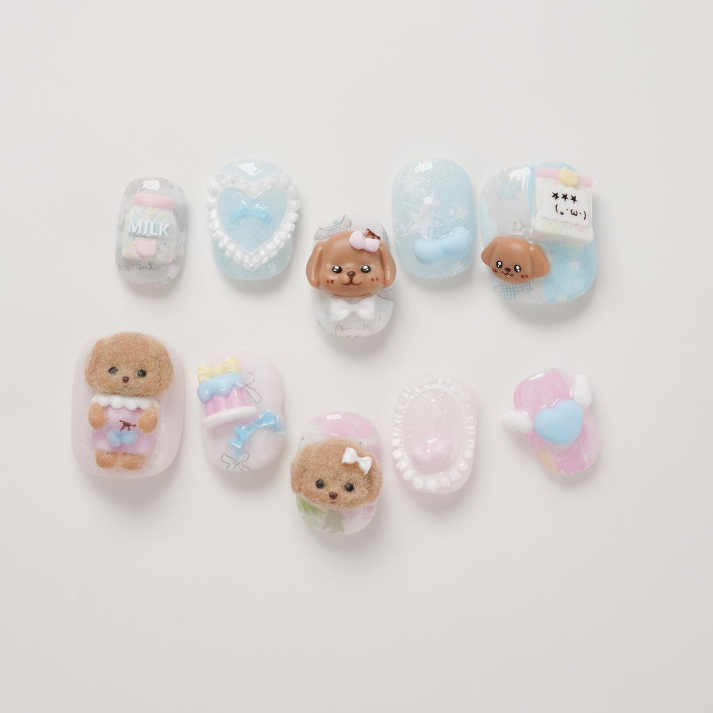 Calico Critter Toy Poodle 3D Press-on Nails