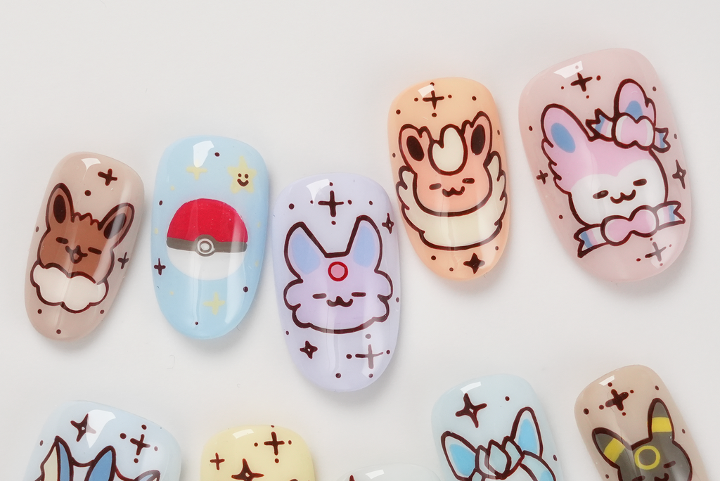 Eevee Pokemon Hand-Painted Press-On Nails
