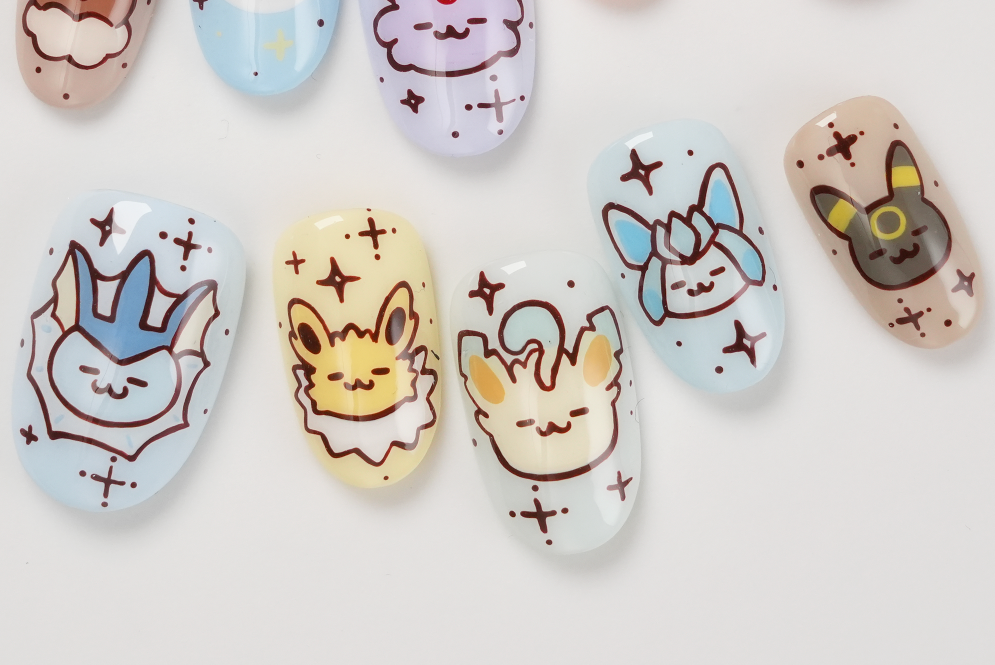 Eevee Pokemon Hand-Painted Press-On Nails
