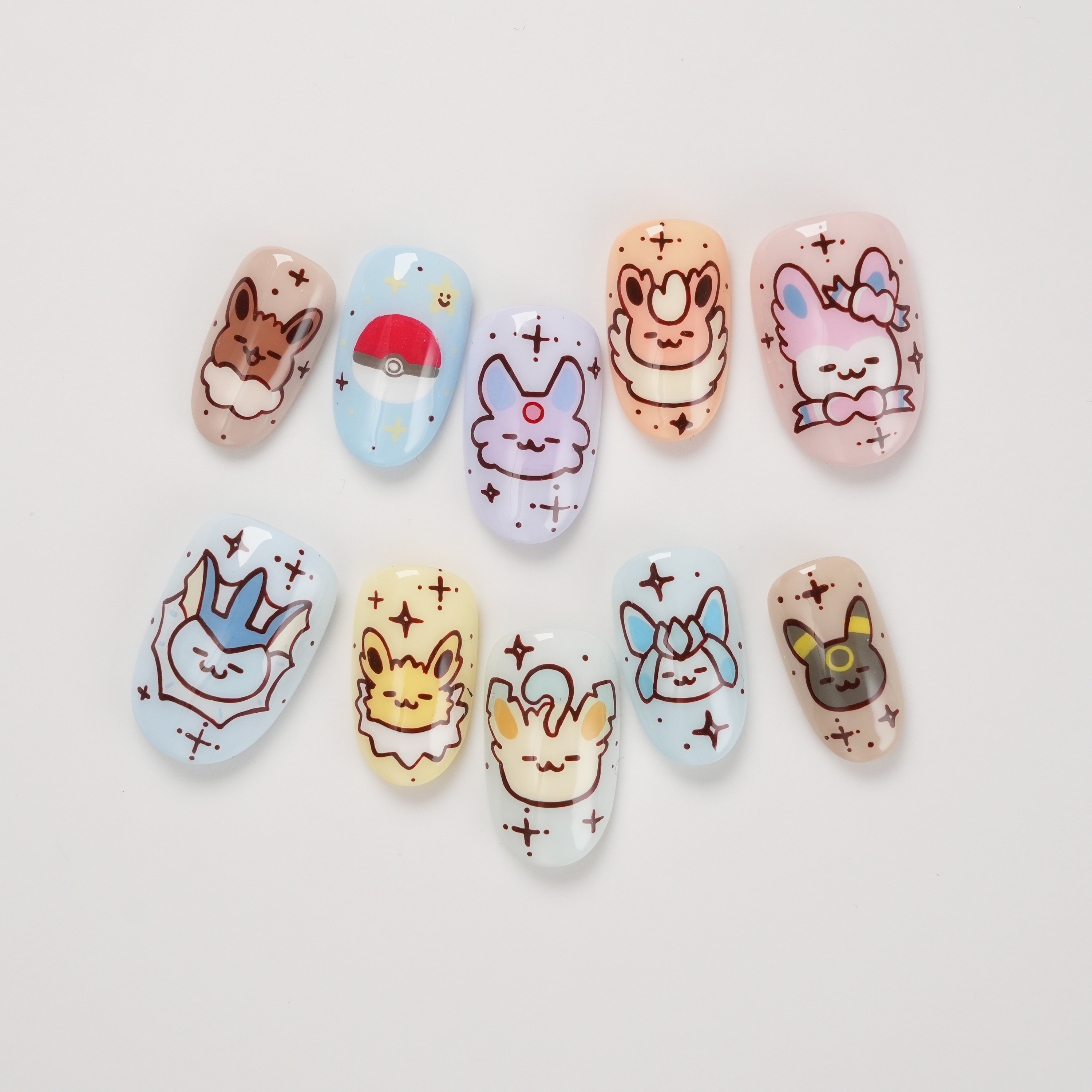 Eevee Pokemon Hand-Painted Press-On Nails
