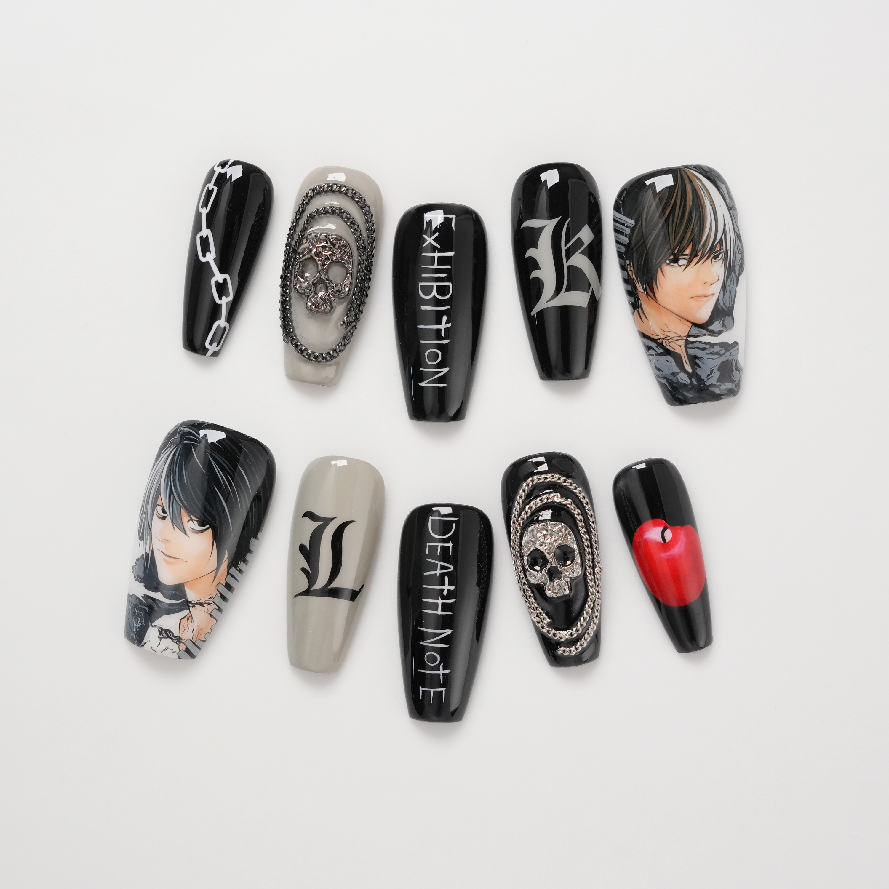 Death Note Light and L Highly Detailed Hand-painted Press-on Nails