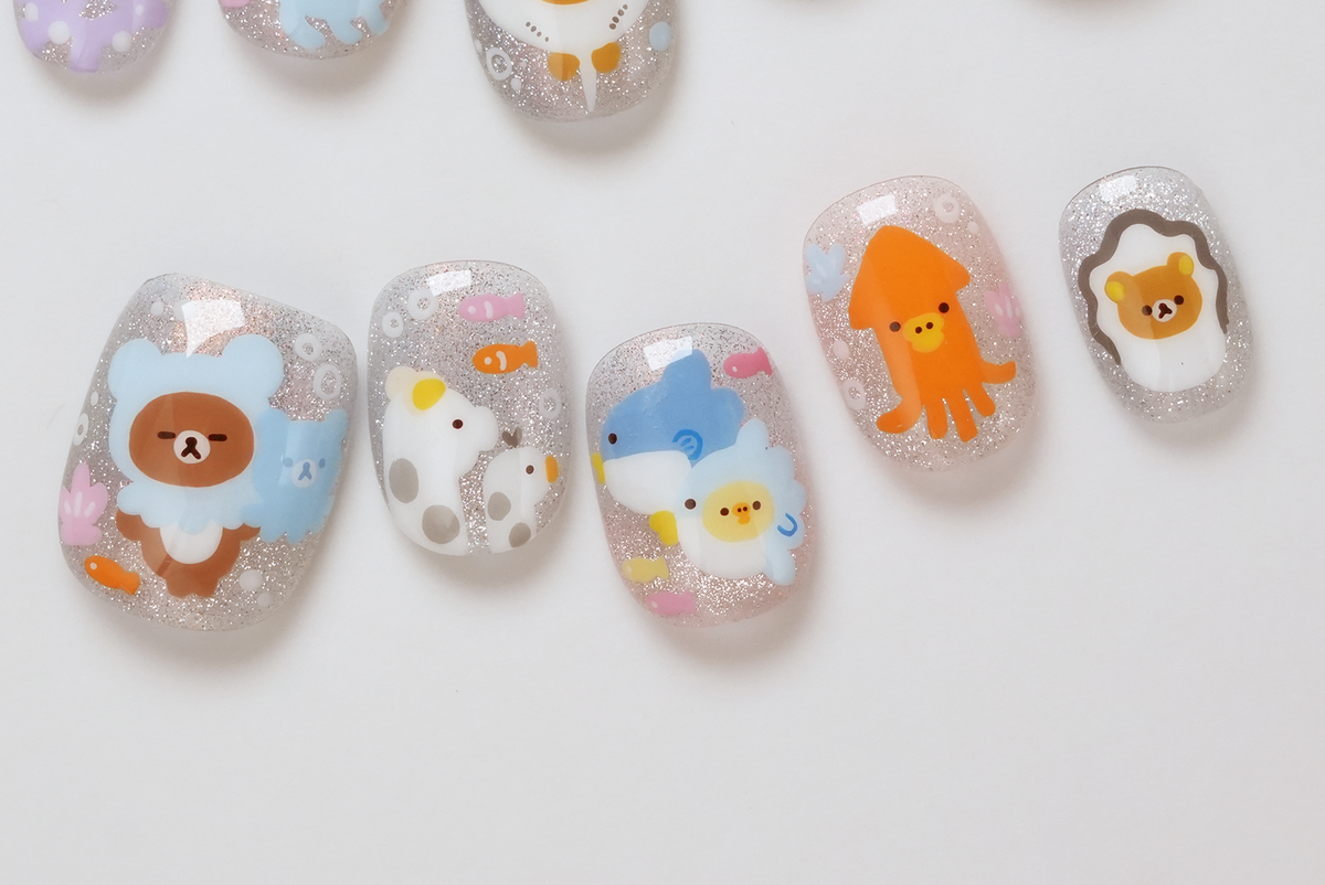 Rilakkuma in Ocean 3D Press-on Nails