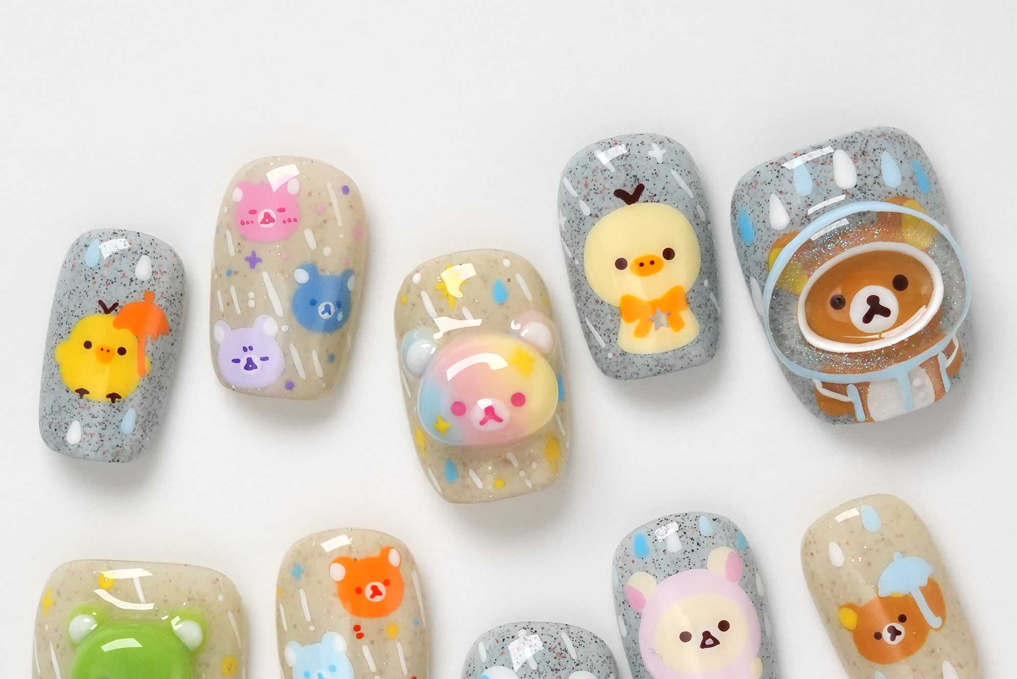 Rilakkuma in Rain 3D Press-on Nails