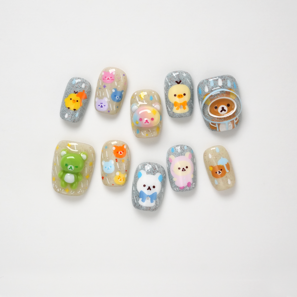 Rilakkuma in Rain 3D Press-on Nails